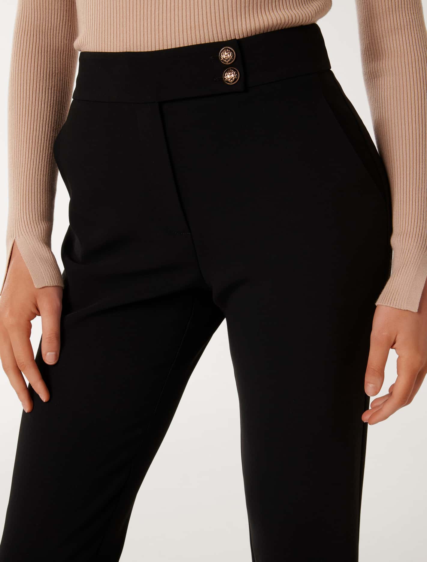 Kylie Button Cigarette Pant Black