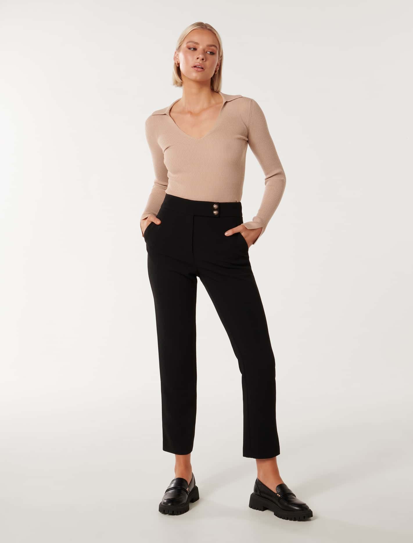 Kylie Button Cigarette Pant Black