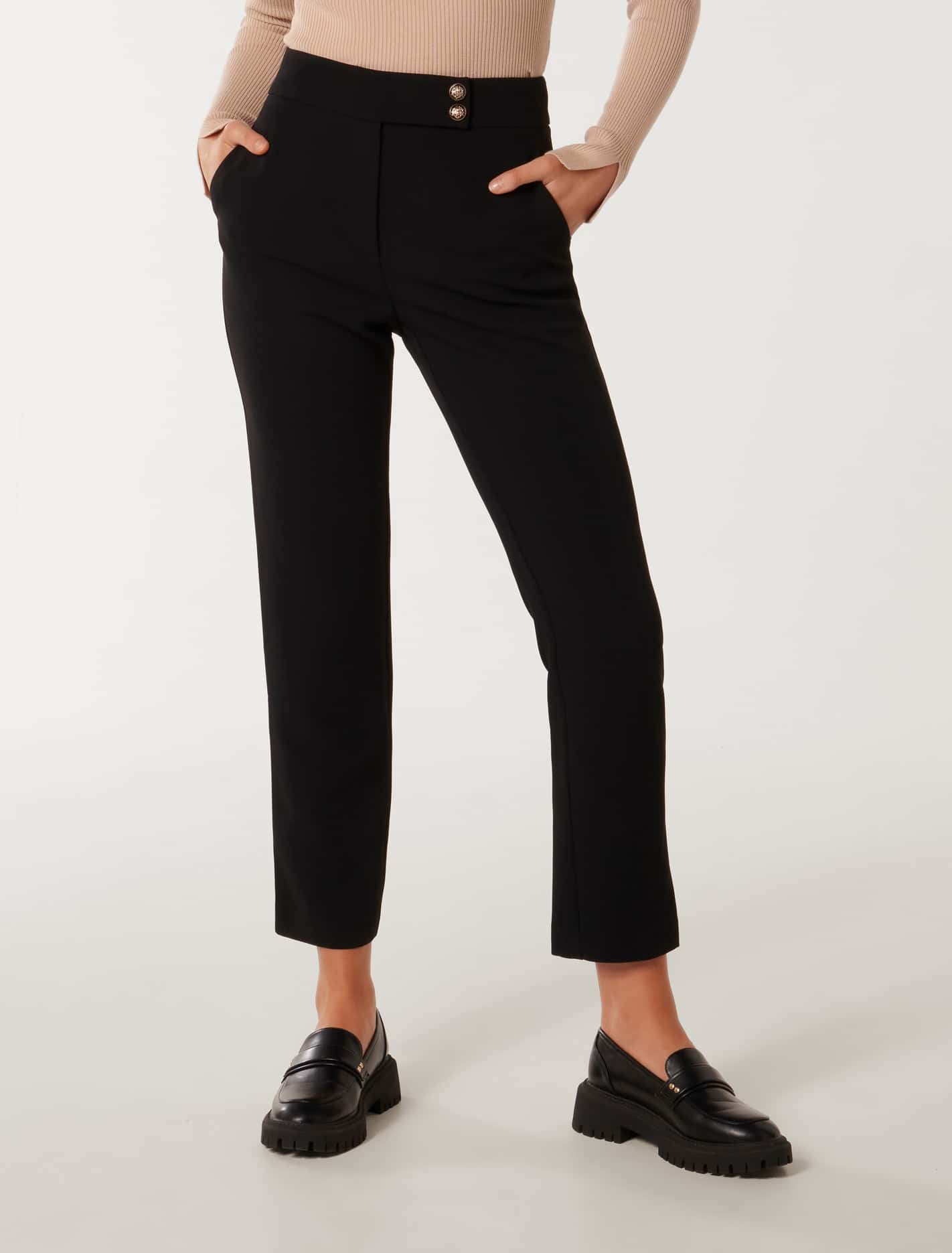 Kylie Button Cigarette Pant Black