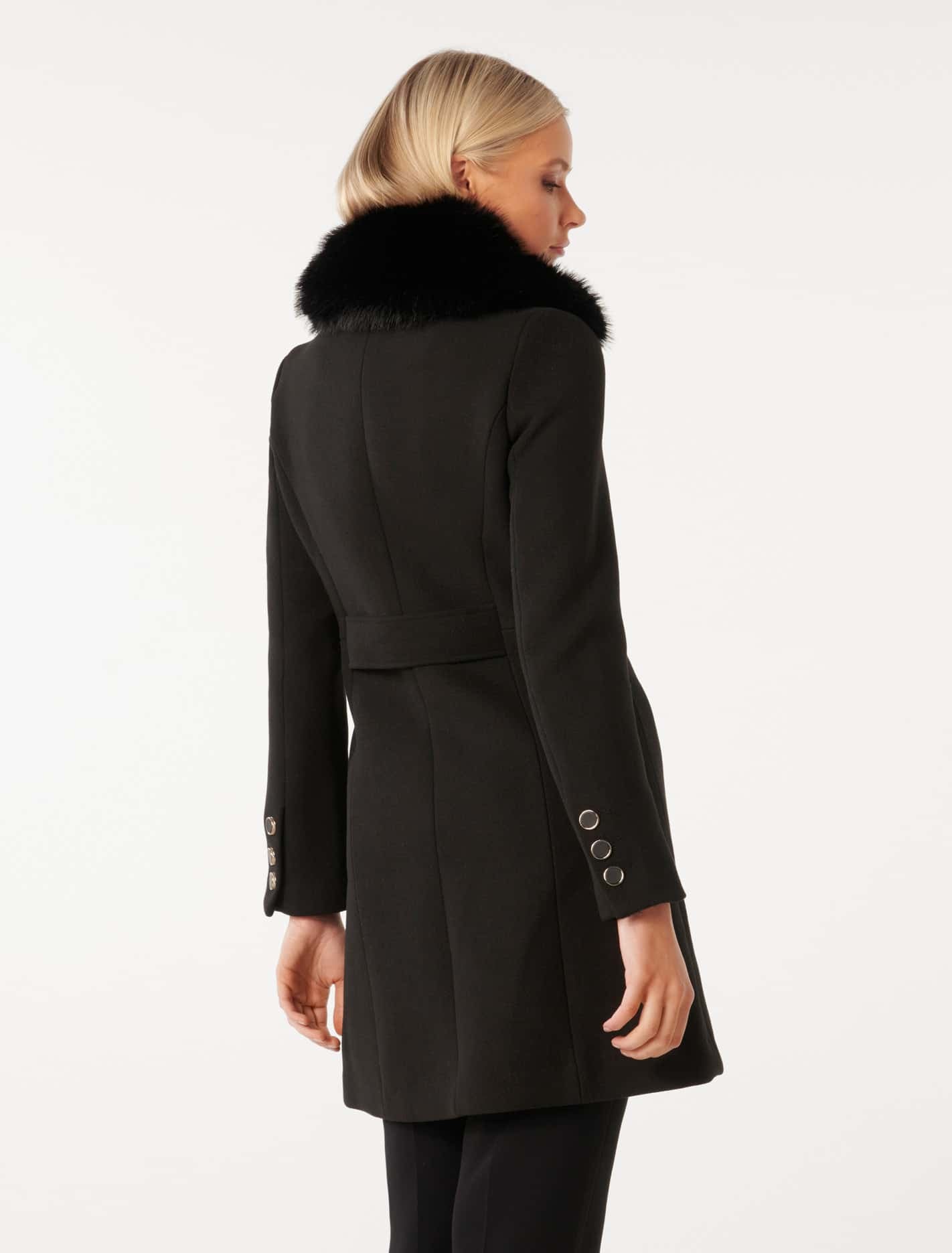 Susie Faux Fur Collar Dolly Coat Black
