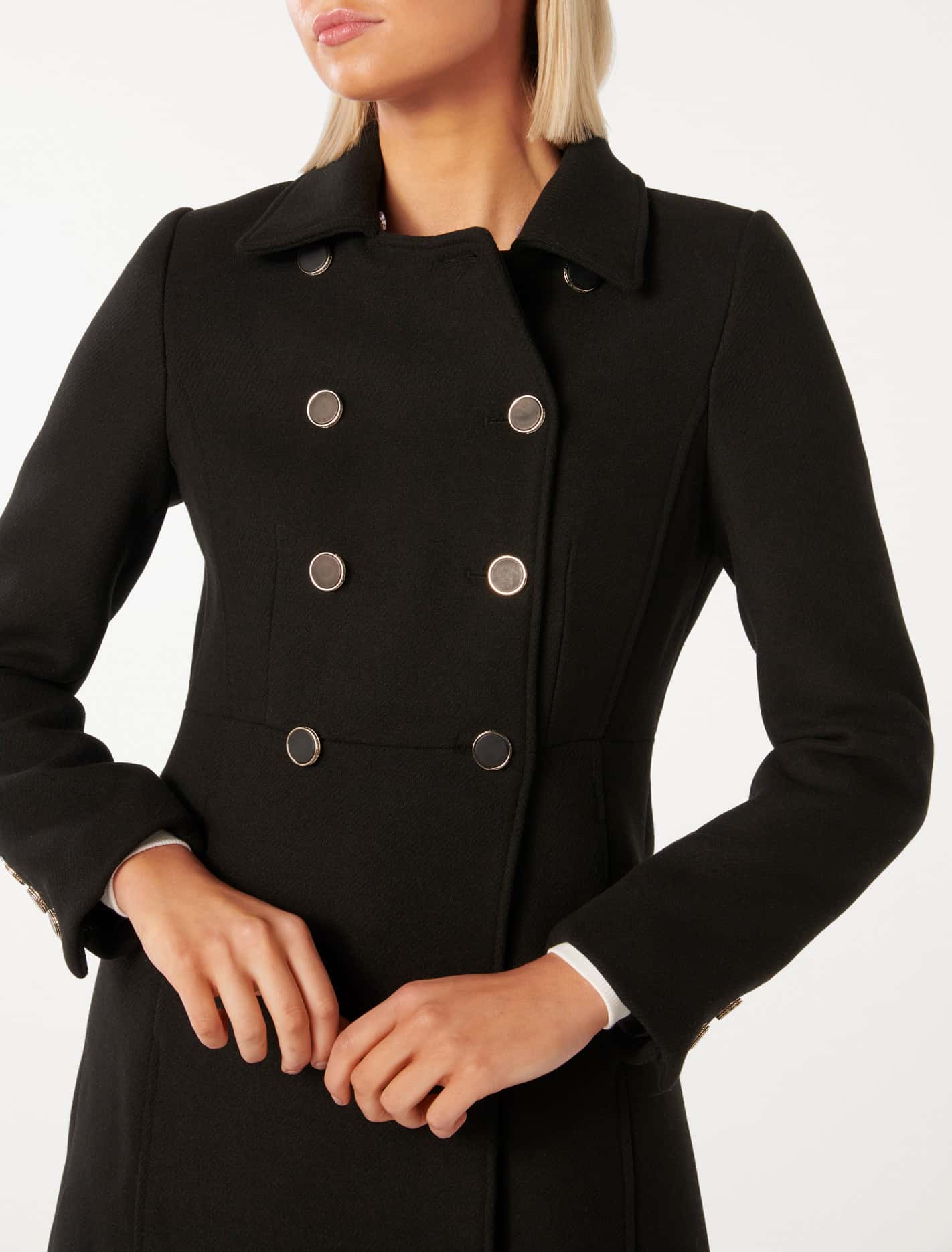 Susie Faux Fur Collar Dolly Coat Black