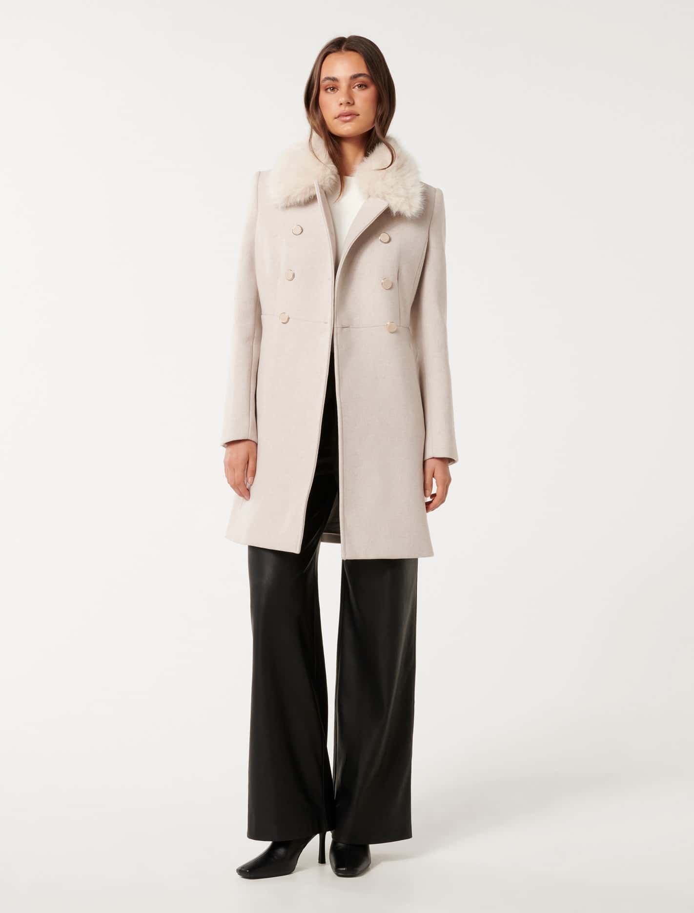 Susie Faux Fur Collar Dolly Coat Mink Marle