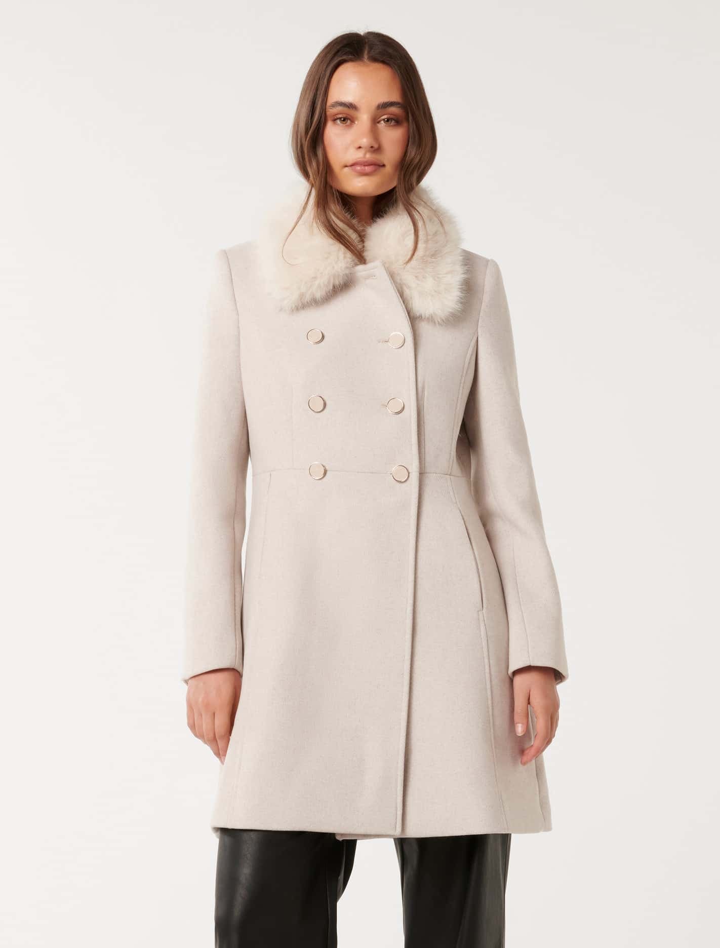 Susie Faux Fur Collar Dolly Coat Mink Marle