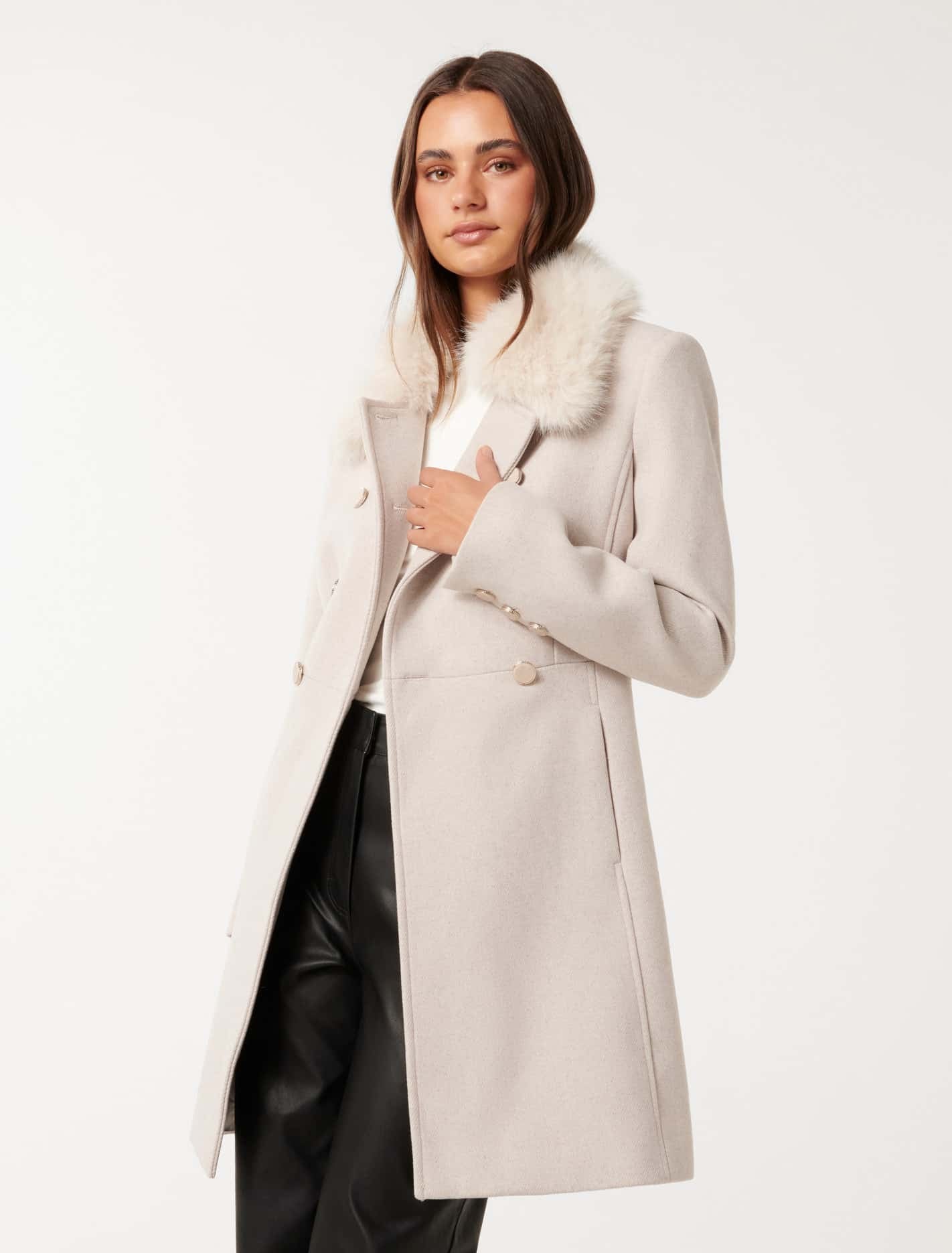 Susie Faux Fur Collar Dolly Coat Mink Marle