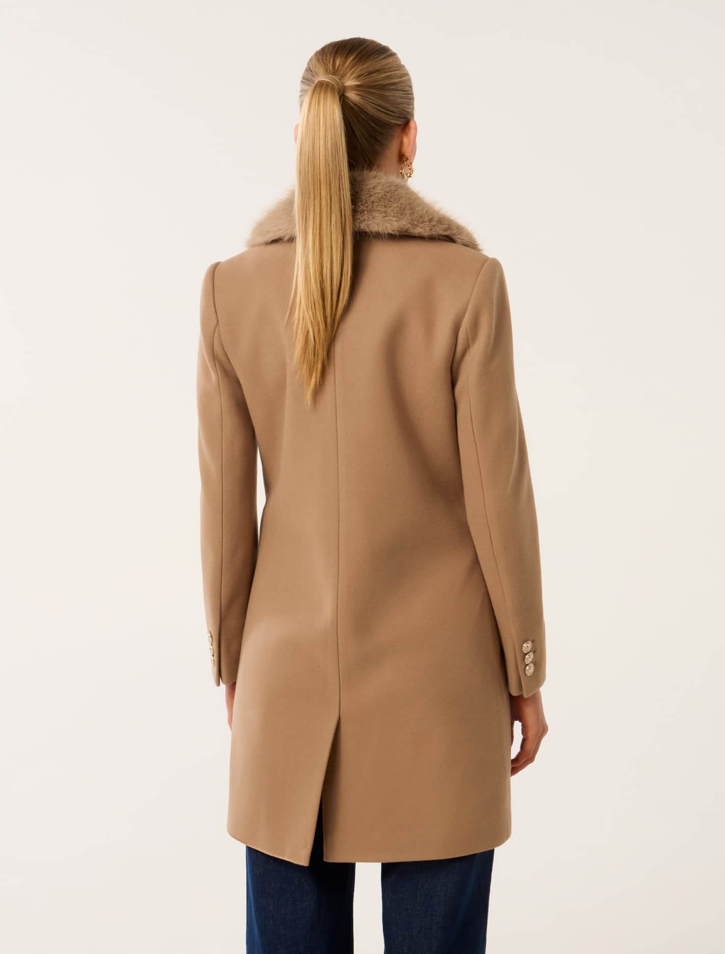 Lucinda Short Fur Collar Coat Mid Camel
