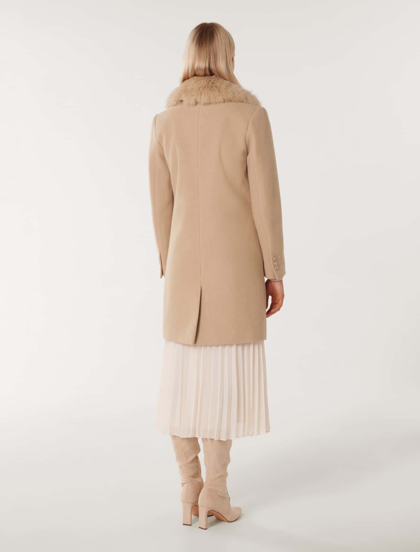 Lucinda Short Fur Collar Coat Camel