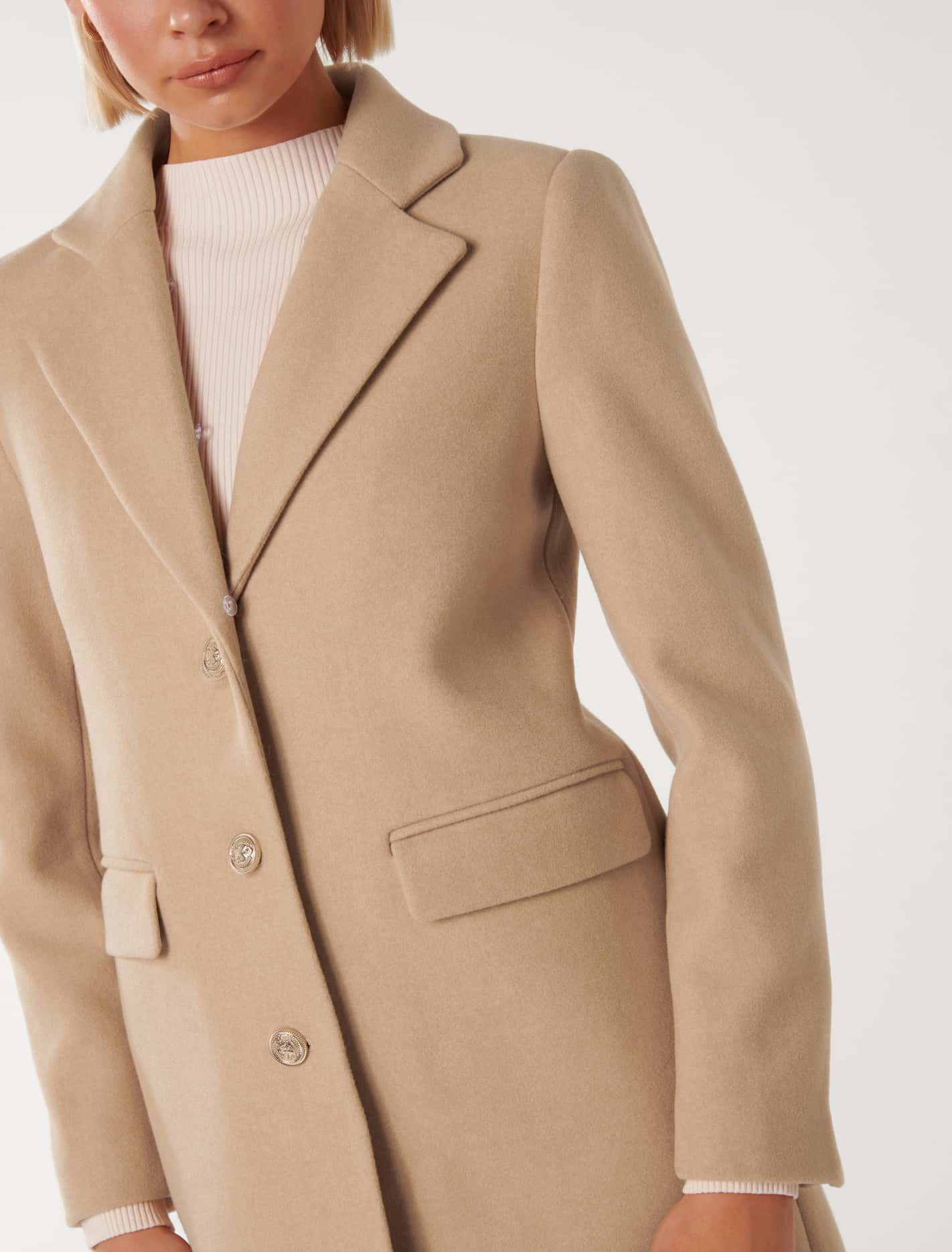 Lucinda Short Fur Collar Coat Camel