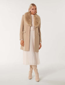 Lucinda Short Fur Collar Coat Camel