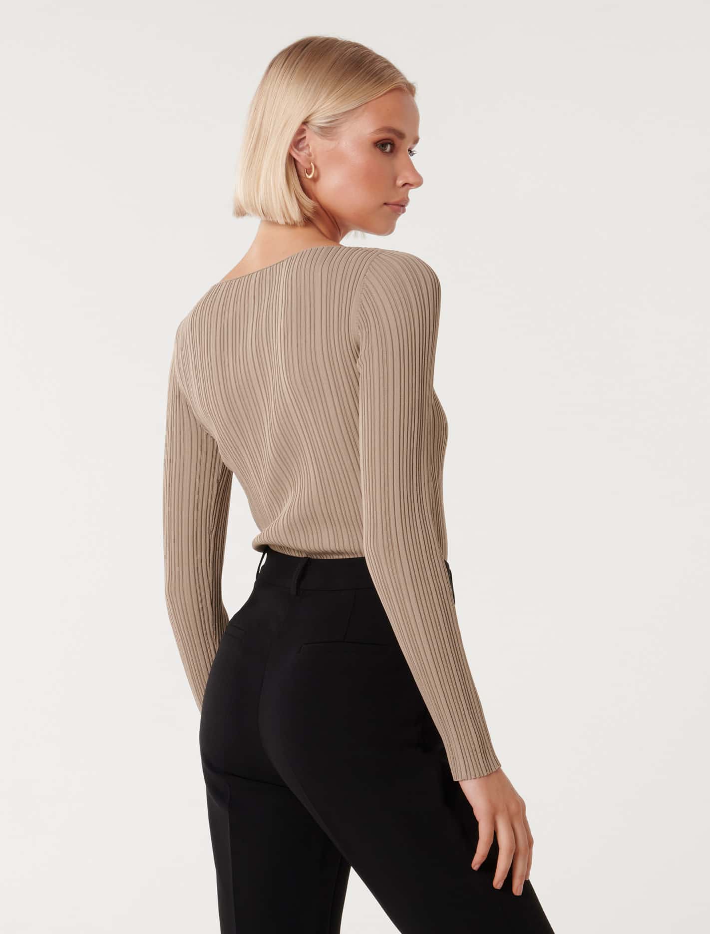 Evie Long Sleeve Rib Knit Top Mushroom