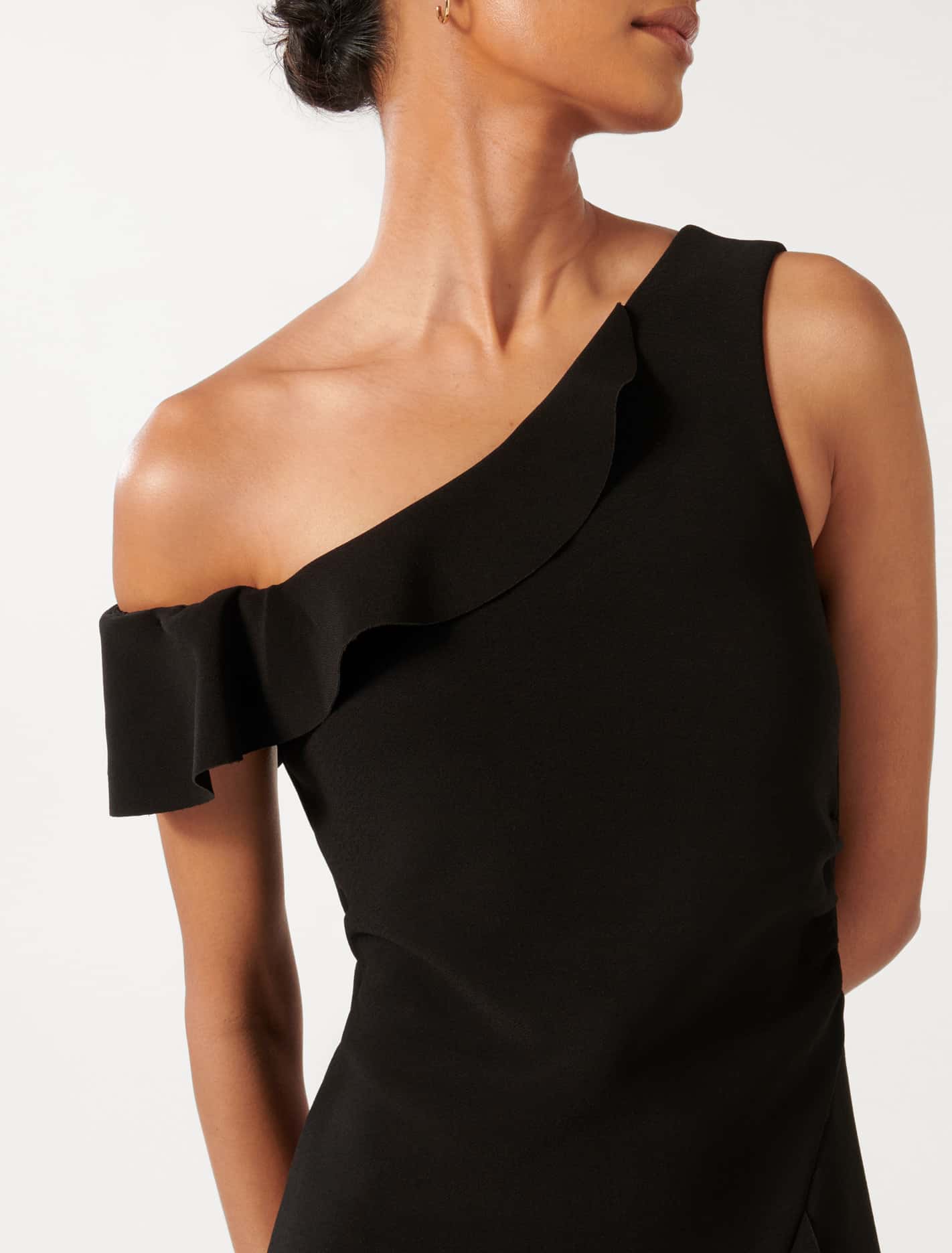 Tyra Petite One Shoulder Ruffle Bodycon Black