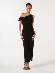 Tyra Petite One Shoulder Ruffle Bodycon Black
