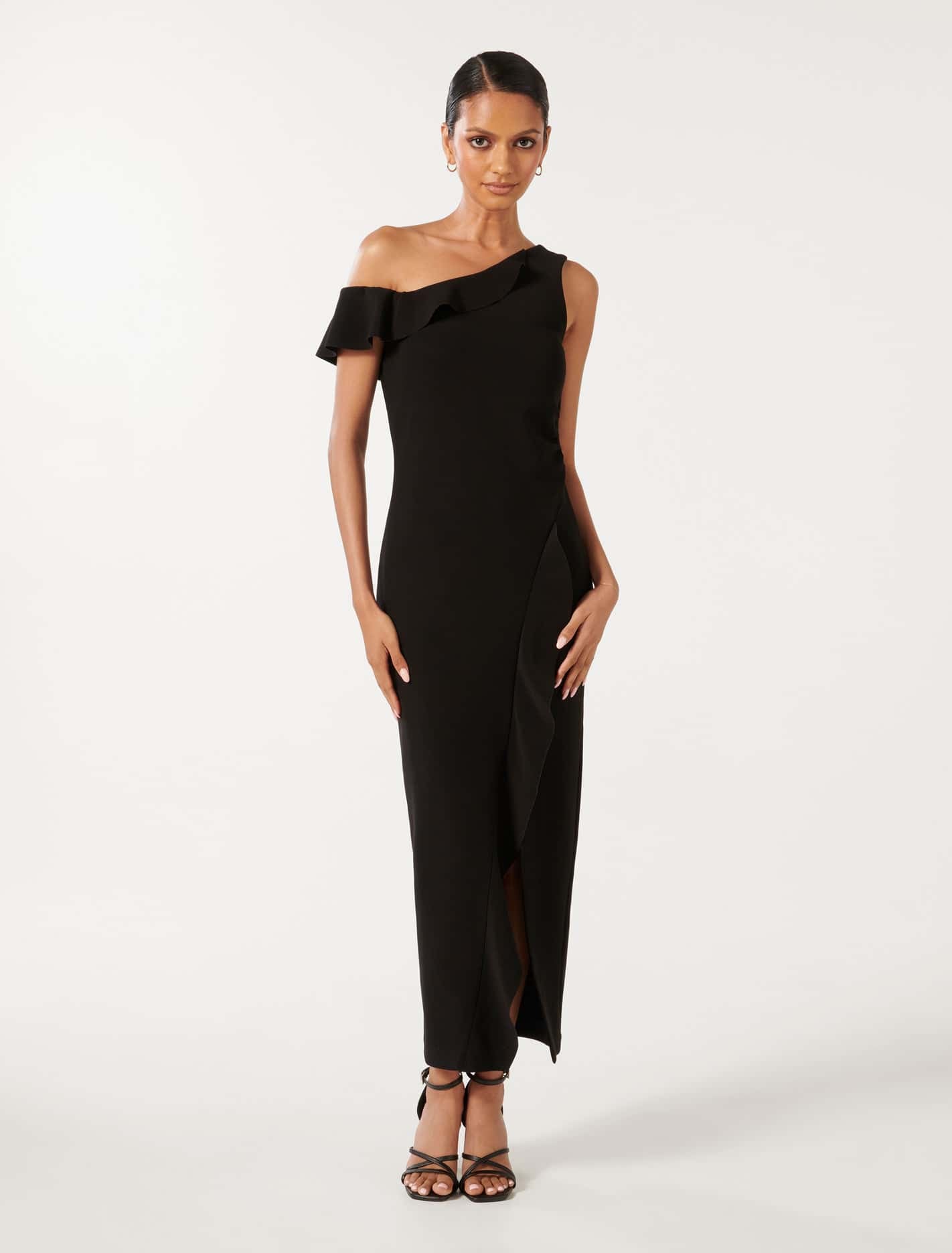 Tyra Petite One Shoulder Ruffle Bodycon Black