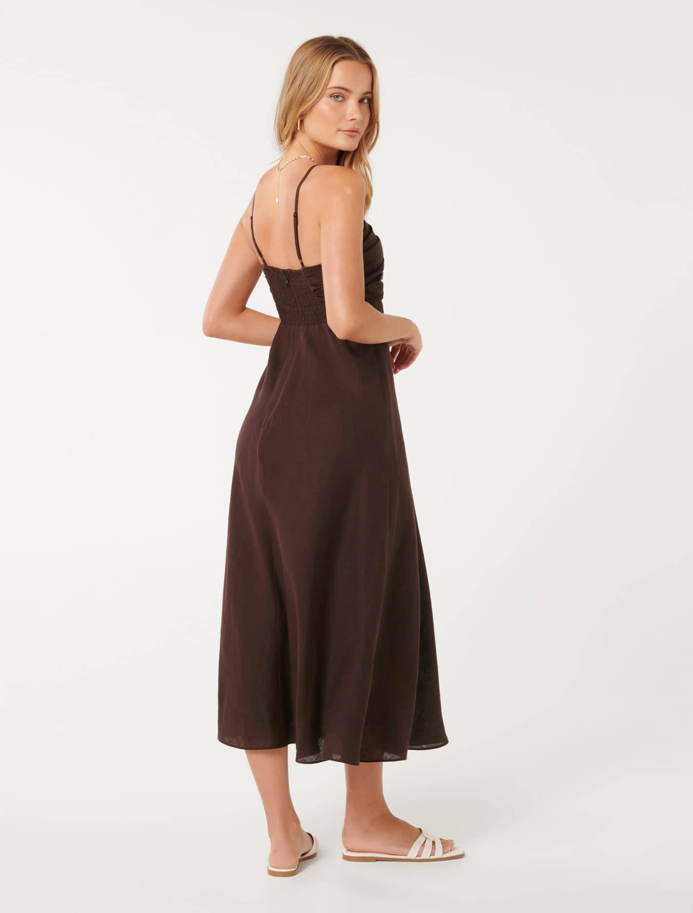 Ava Pleated Bodice Midi Espresso
