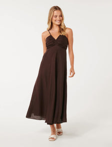 Ava Pleated Bodice Midi Espresso