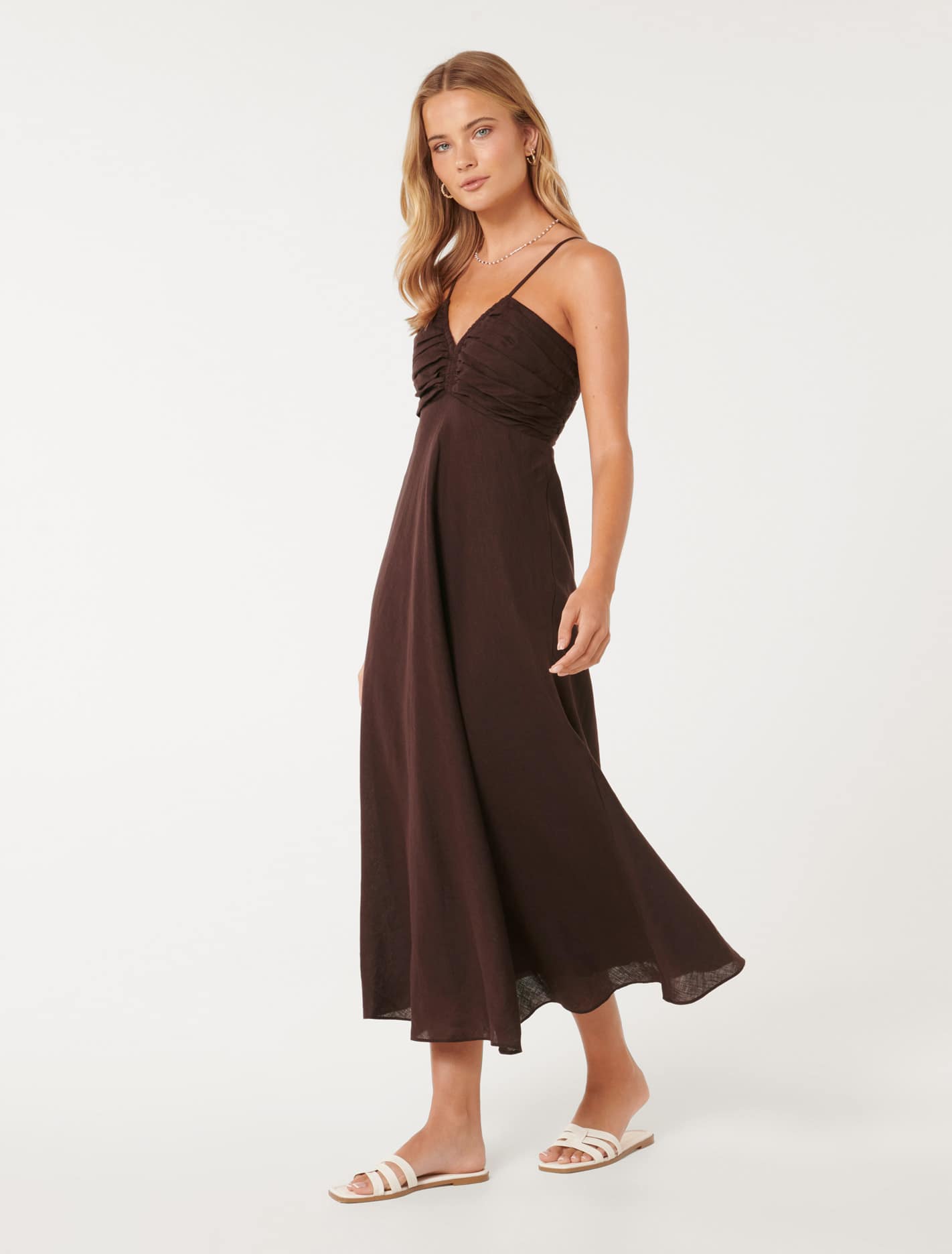 Ava Pleated Bodice Midi Espresso