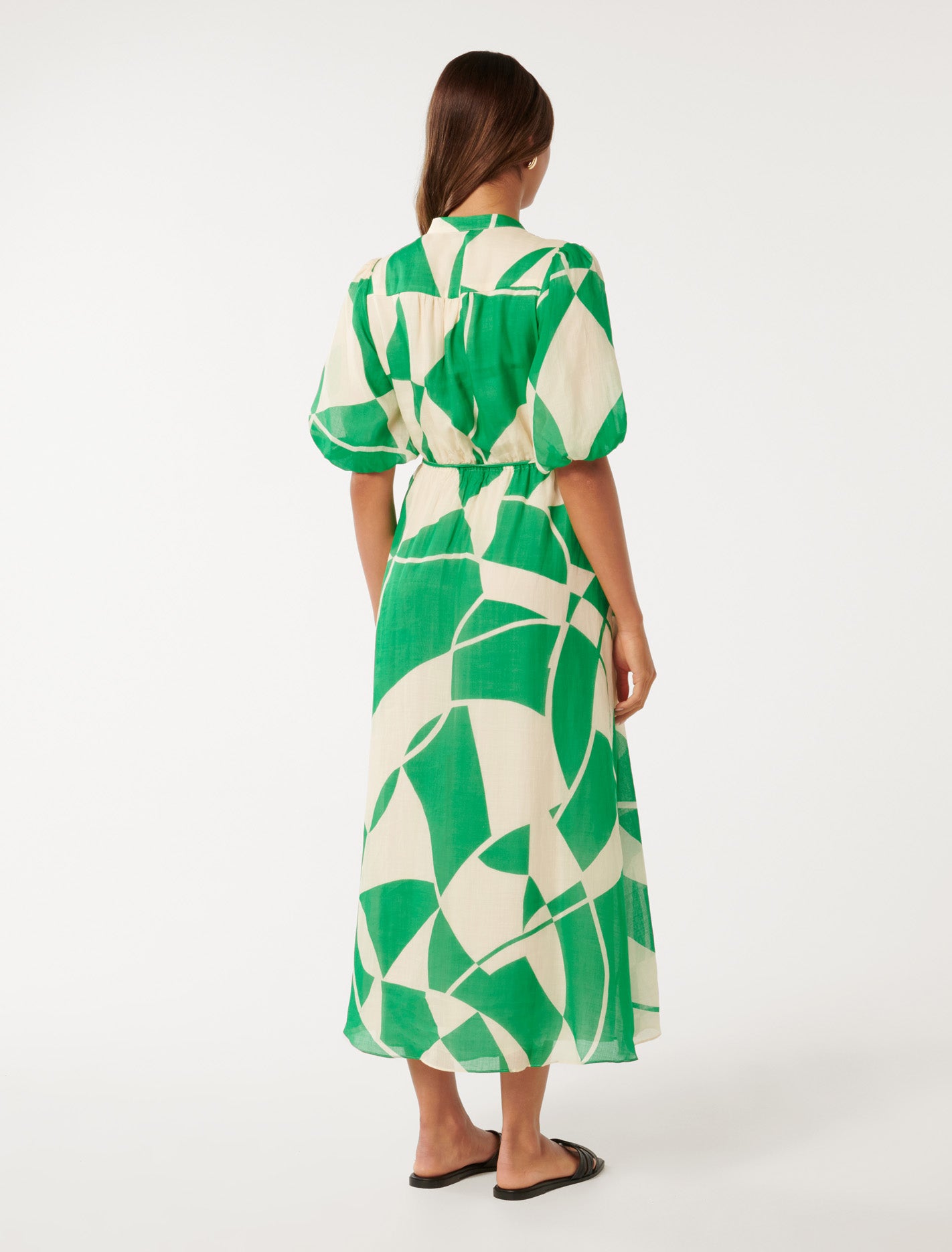 Loanne Puff Sleeve Midi Green Vere Abstract