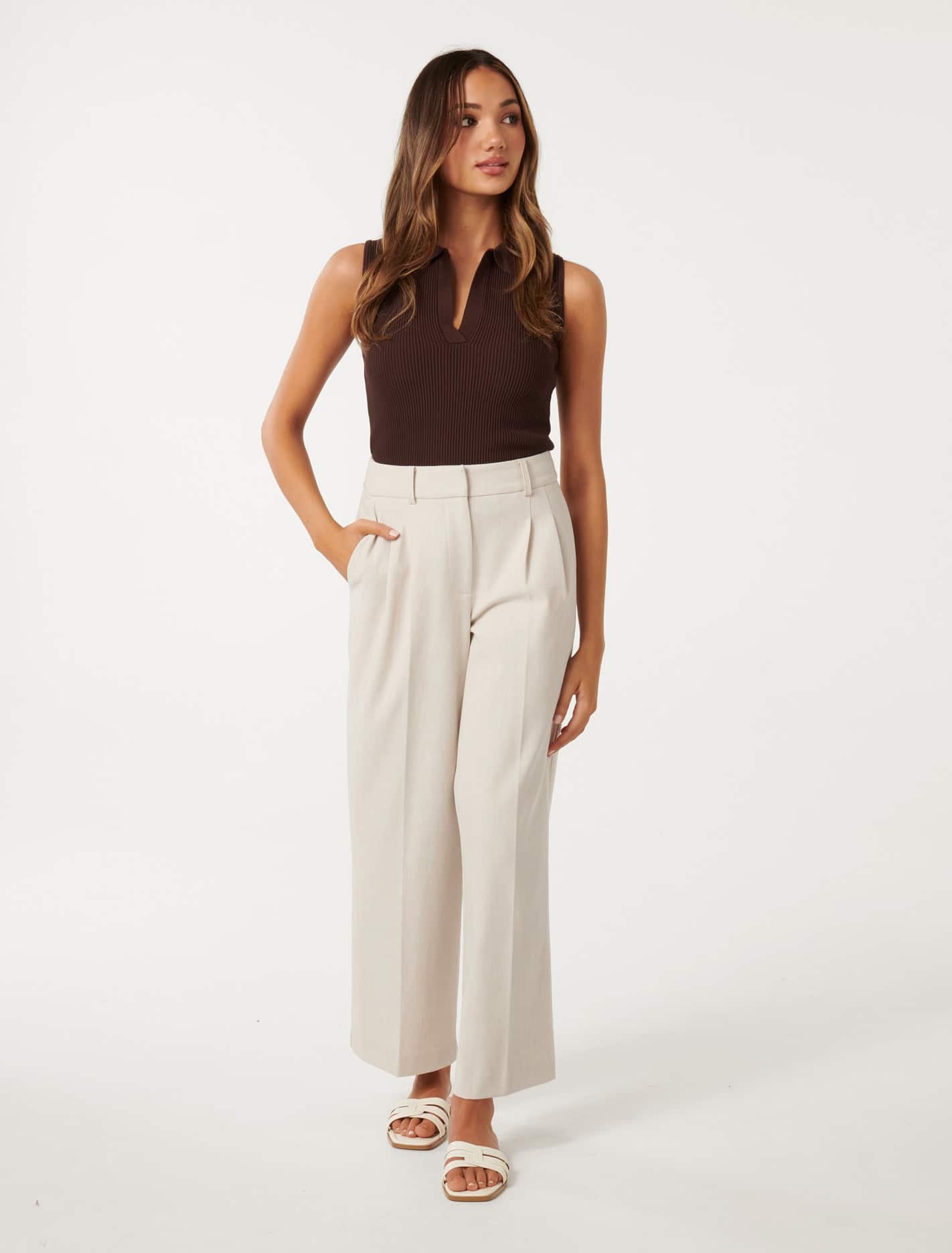Ava Petite Straight Leg Pant Sandy Stone Suit