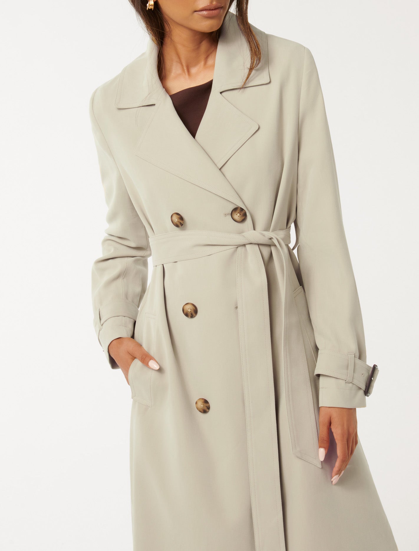 Darlah Petite Soft Trench Coat Soft Sage