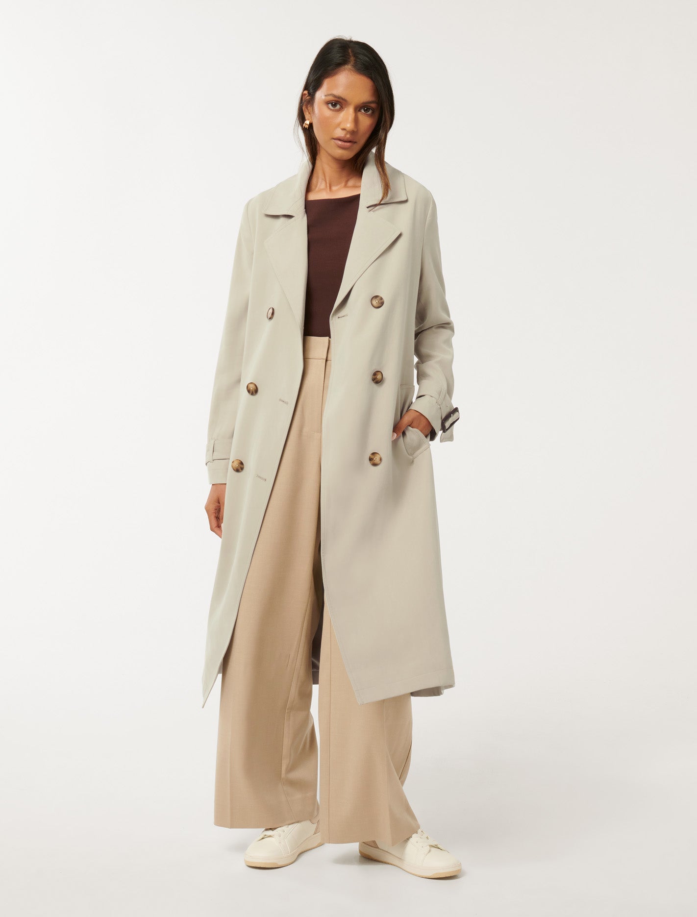 Darlah Petite Soft Trench Coat Soft Sage