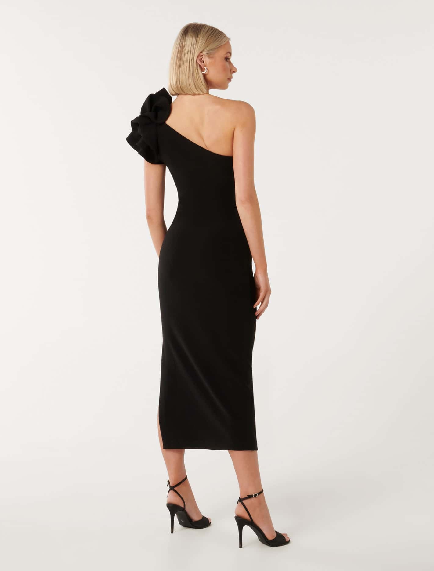 Celeste One Shoulder Ruffle Bodycon Black