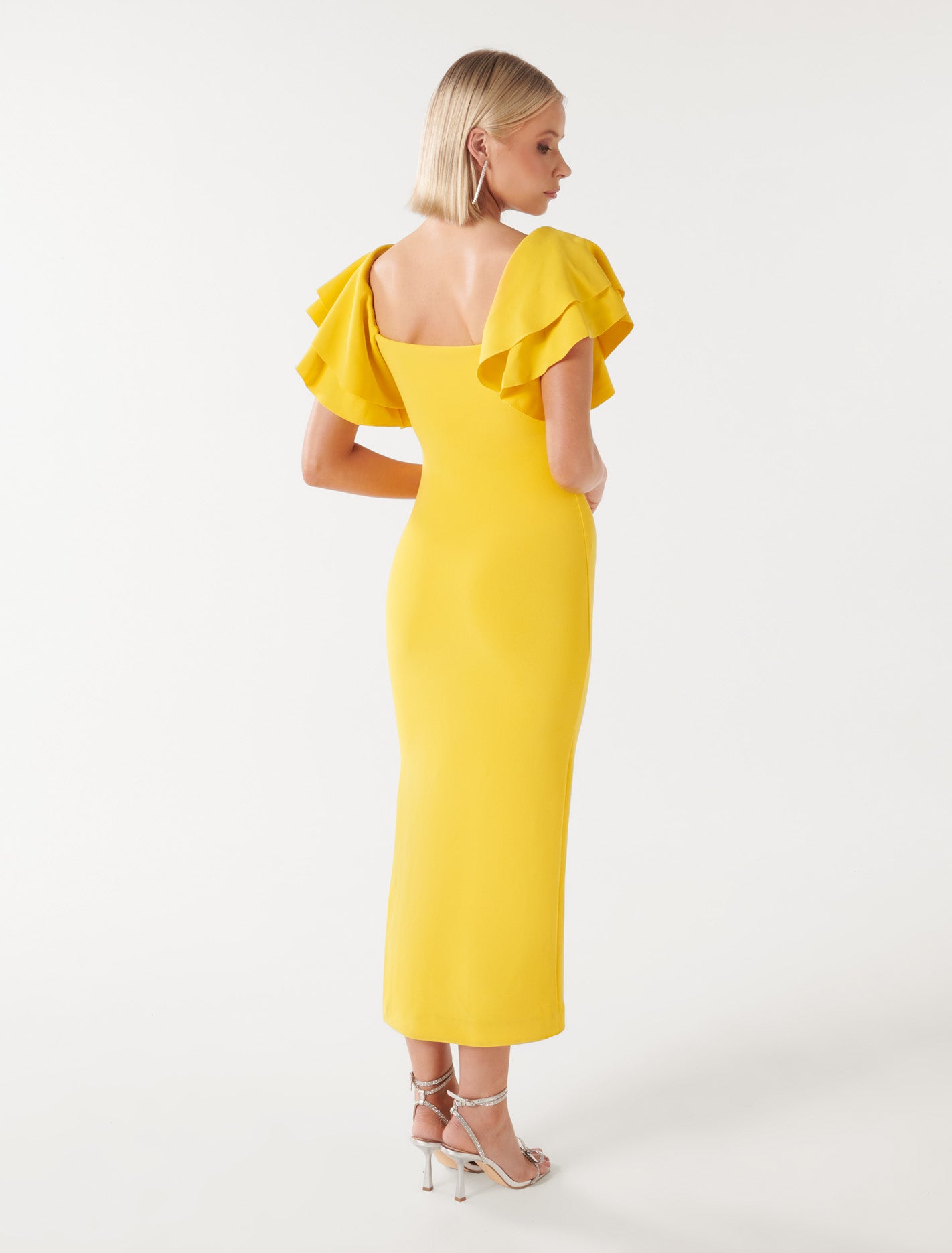 Kiki Ruffle-Sleeve Bodycon Dress Sunflower