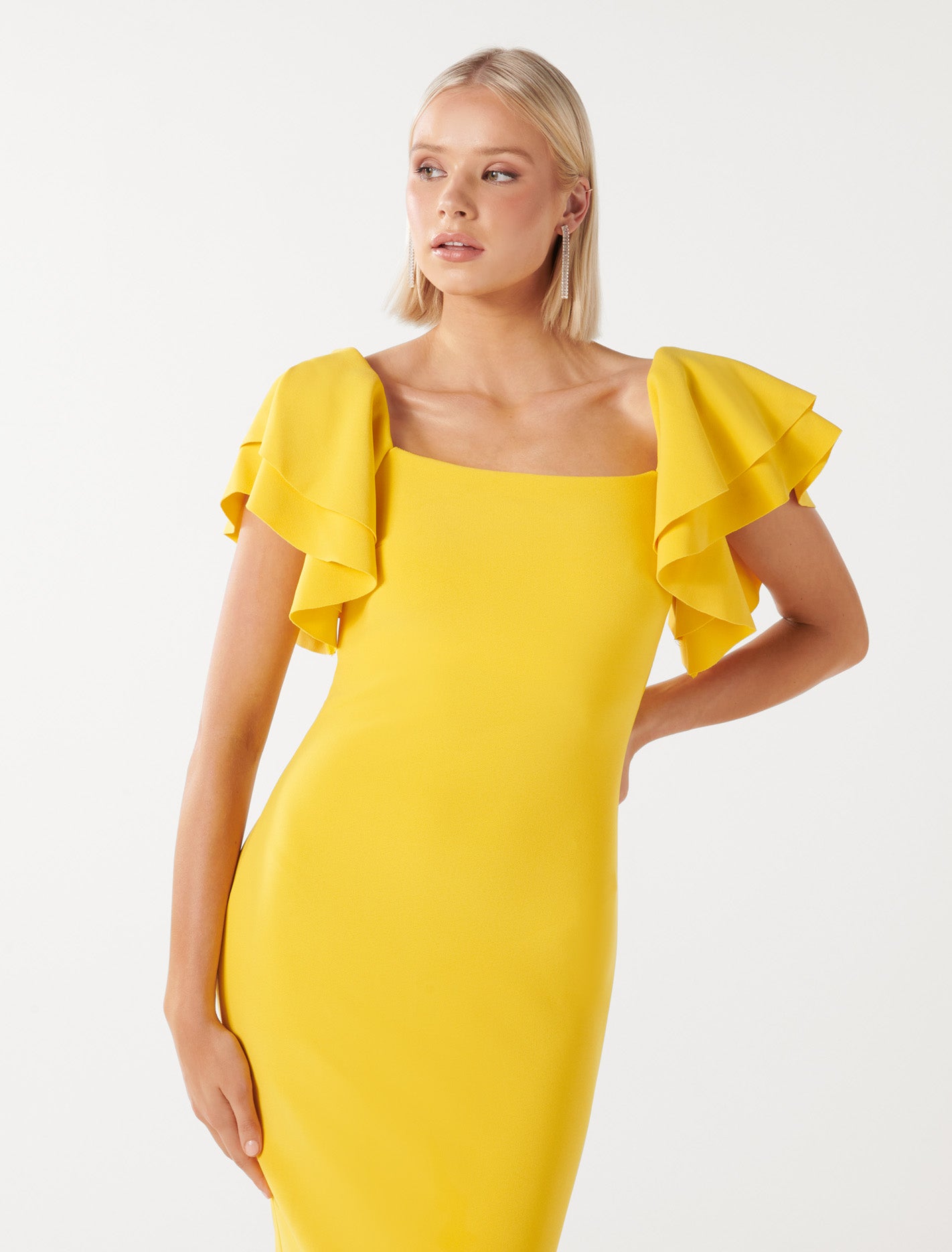 Kiki Ruffle-Sleeve Bodycon Dress Sunflower