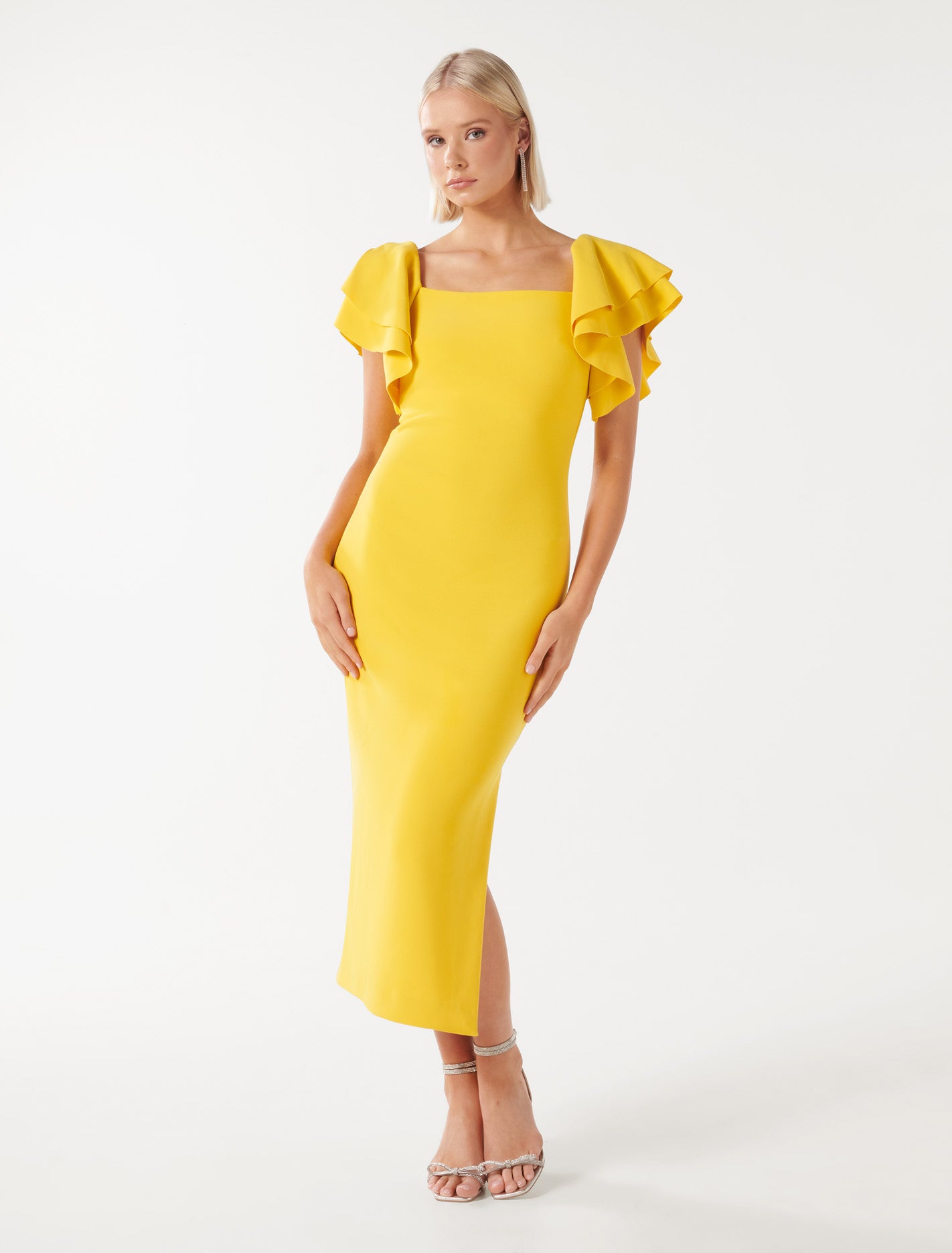 Kiki Ruffle-Sleeve Bodycon Dress Sunflower