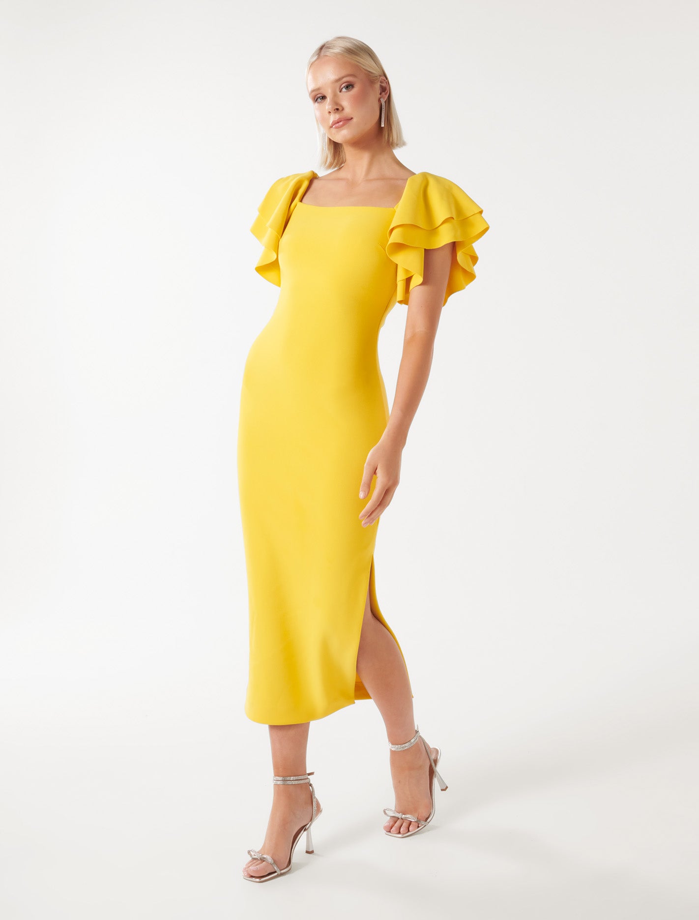 Kiki Ruffle-Sleeve Bodycon Dress Sunflower