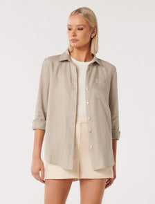 Lydia Oversized Linen Shirt Light Fawn
