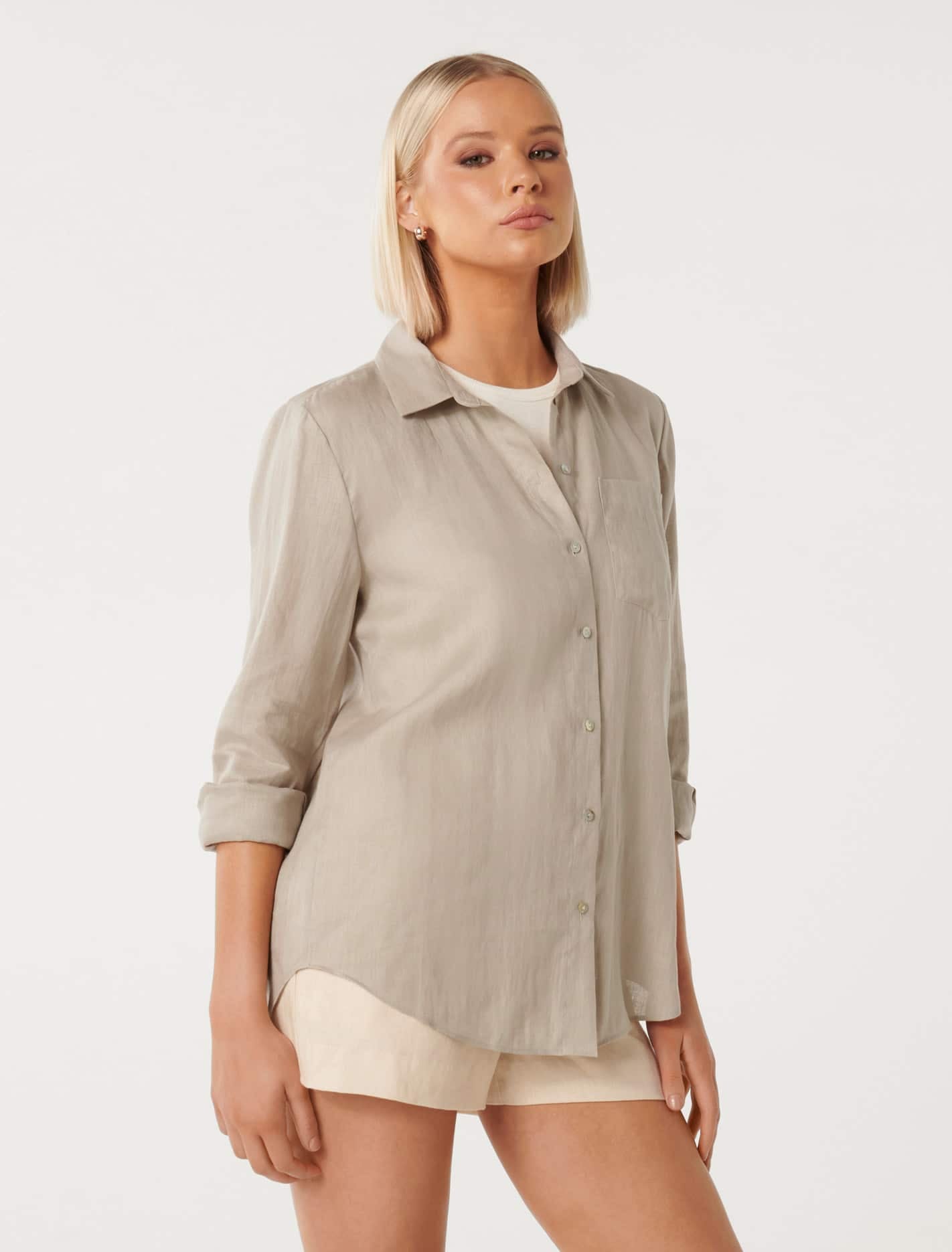 Lydia Oversized Linen Shirt Light Fawn