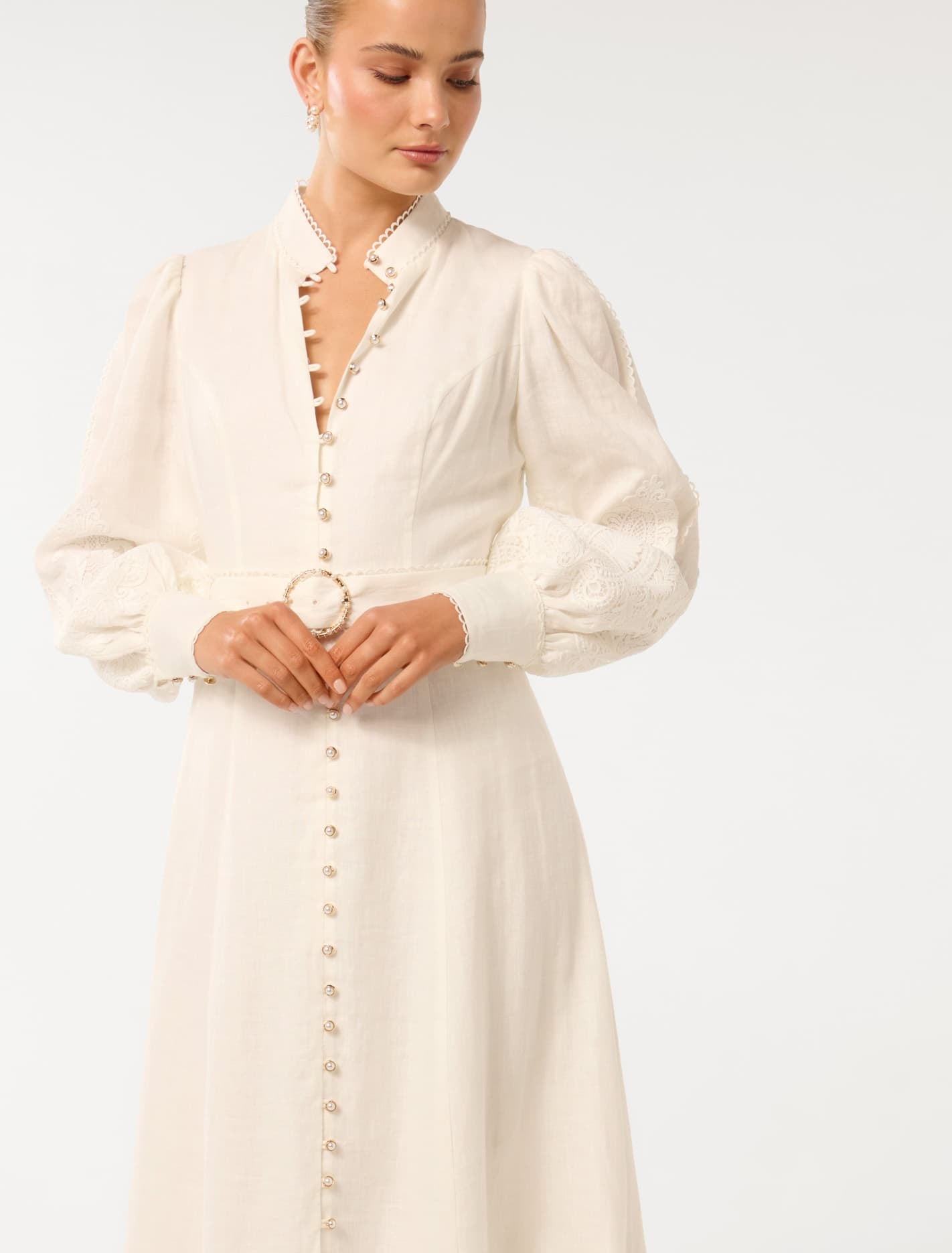 Allegra Lace Detail Midi Ivory