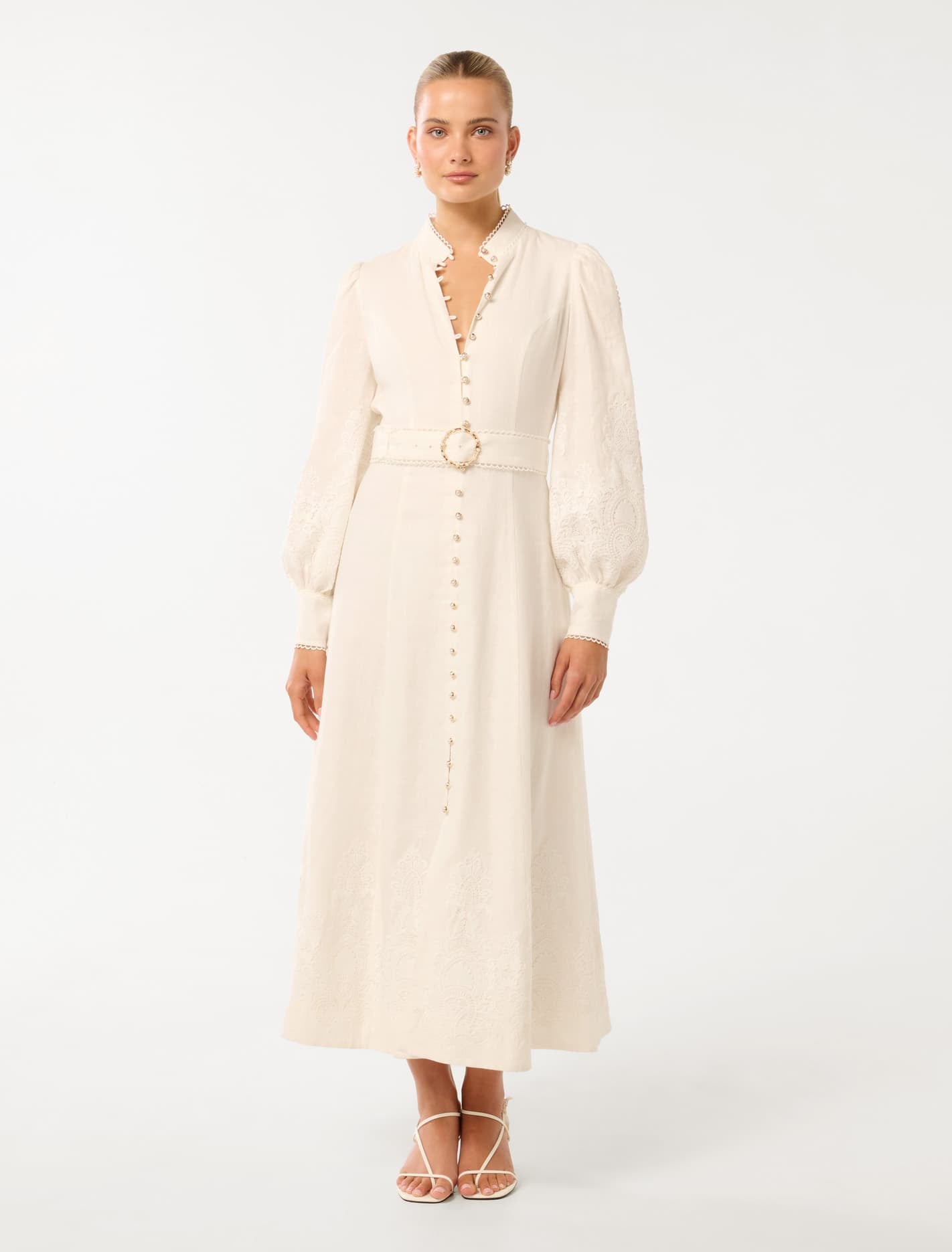 Allegra Lace Detail Midi Ivory
