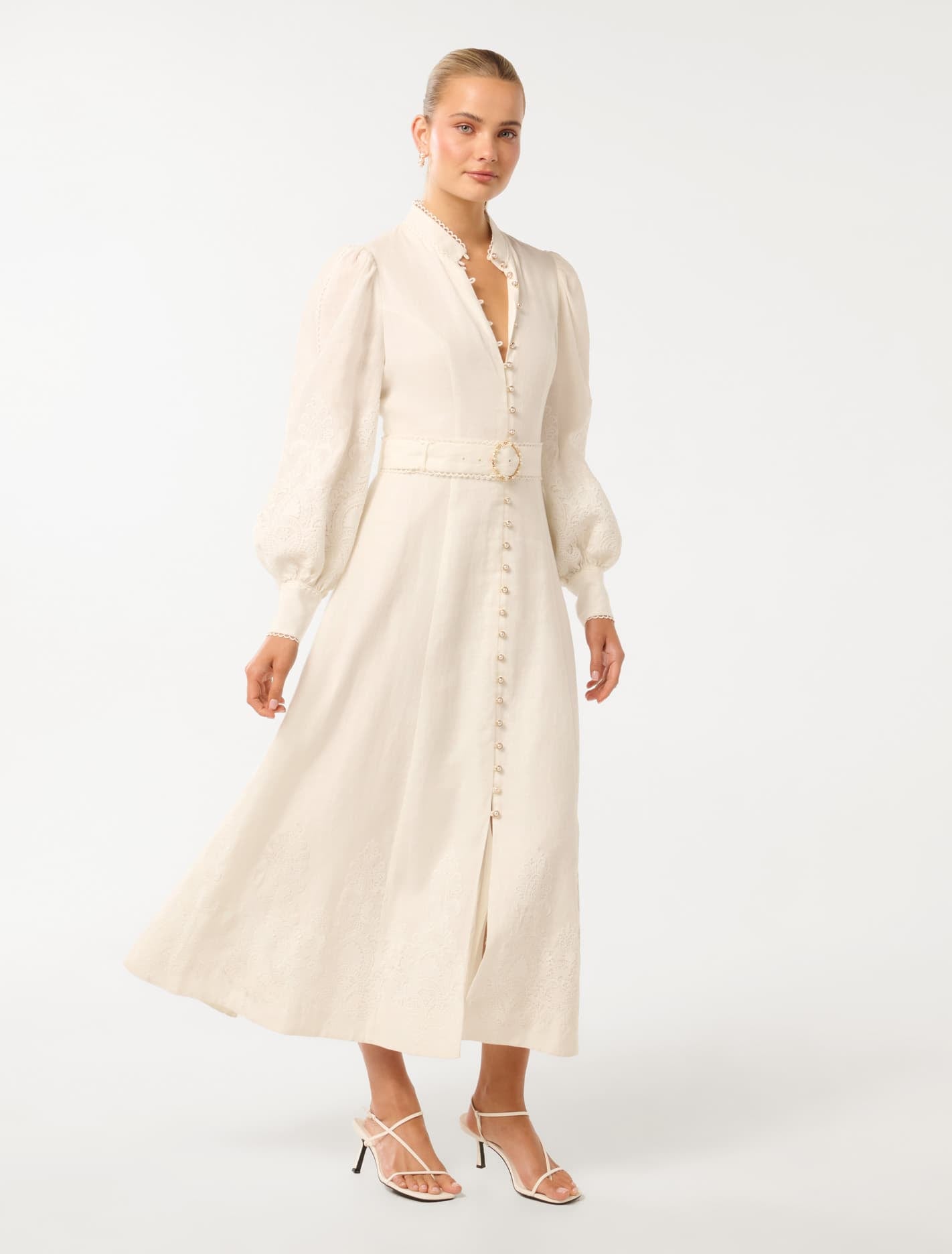 Allegra Lace Detail Midi Ivory
