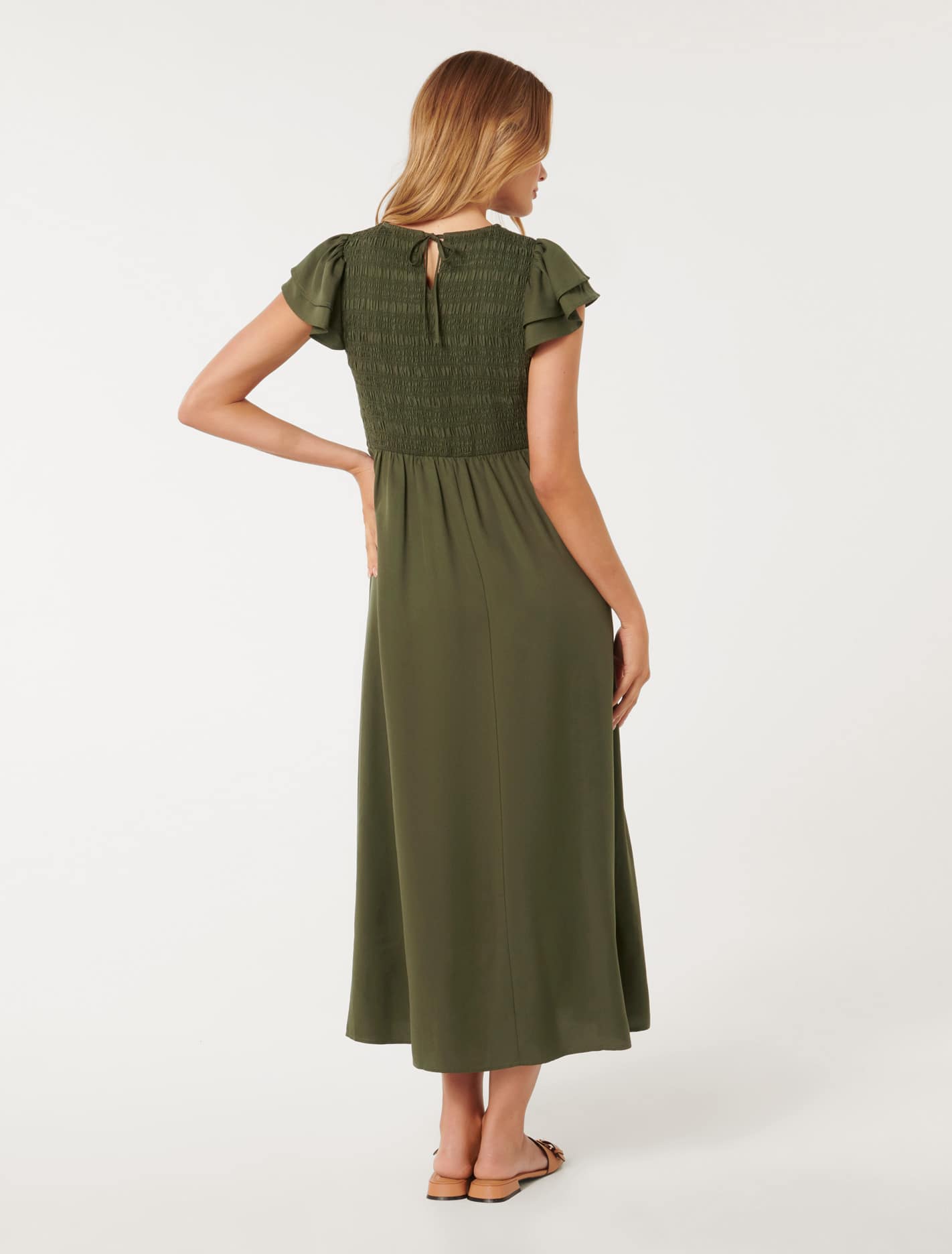 Tallulah Shirred Midi Khaki