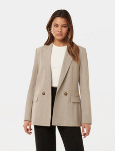 Isla Double Breasted Blazer Light Grey Check Suit