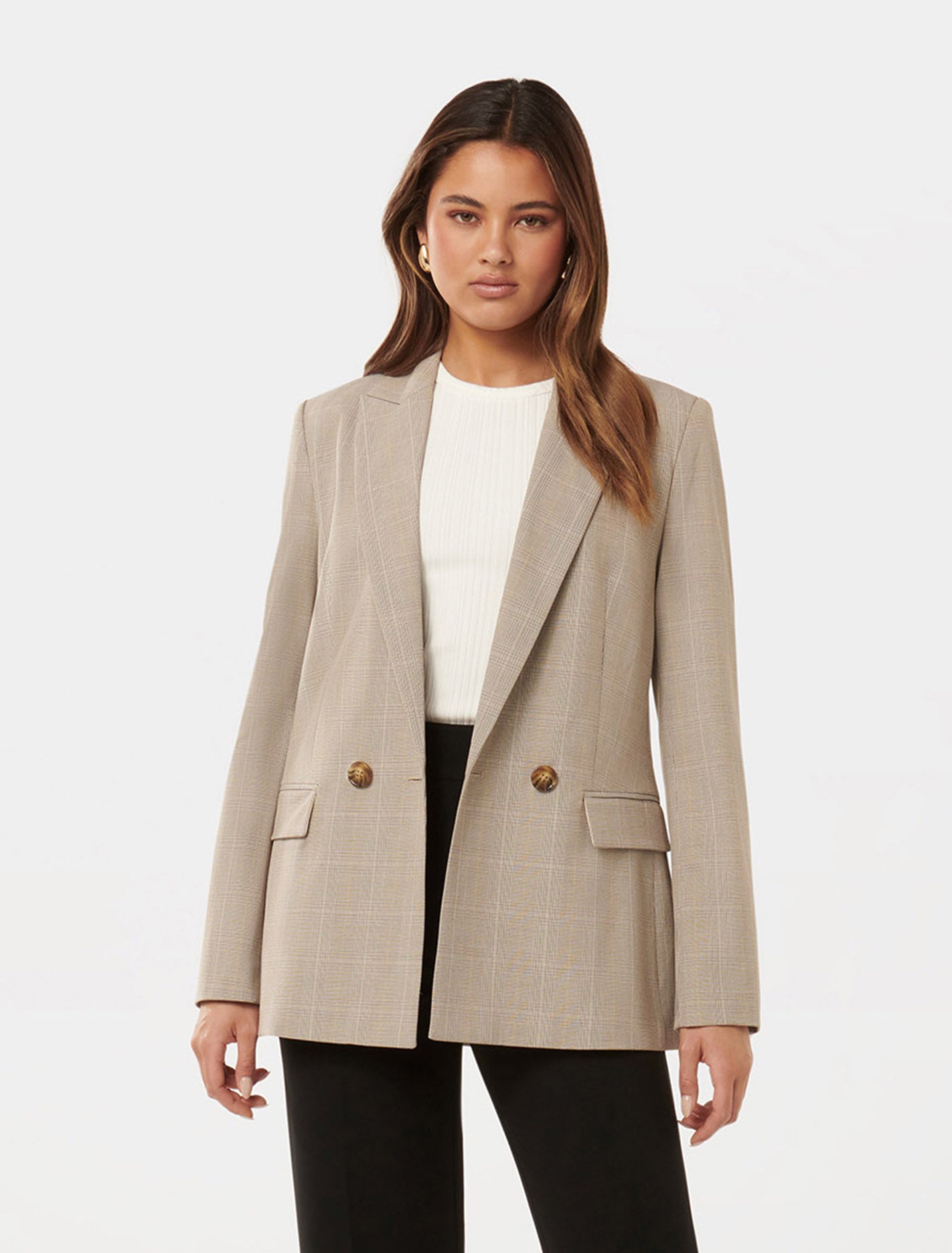 Isla Double Breasted Blazer Light Grey Check Suit