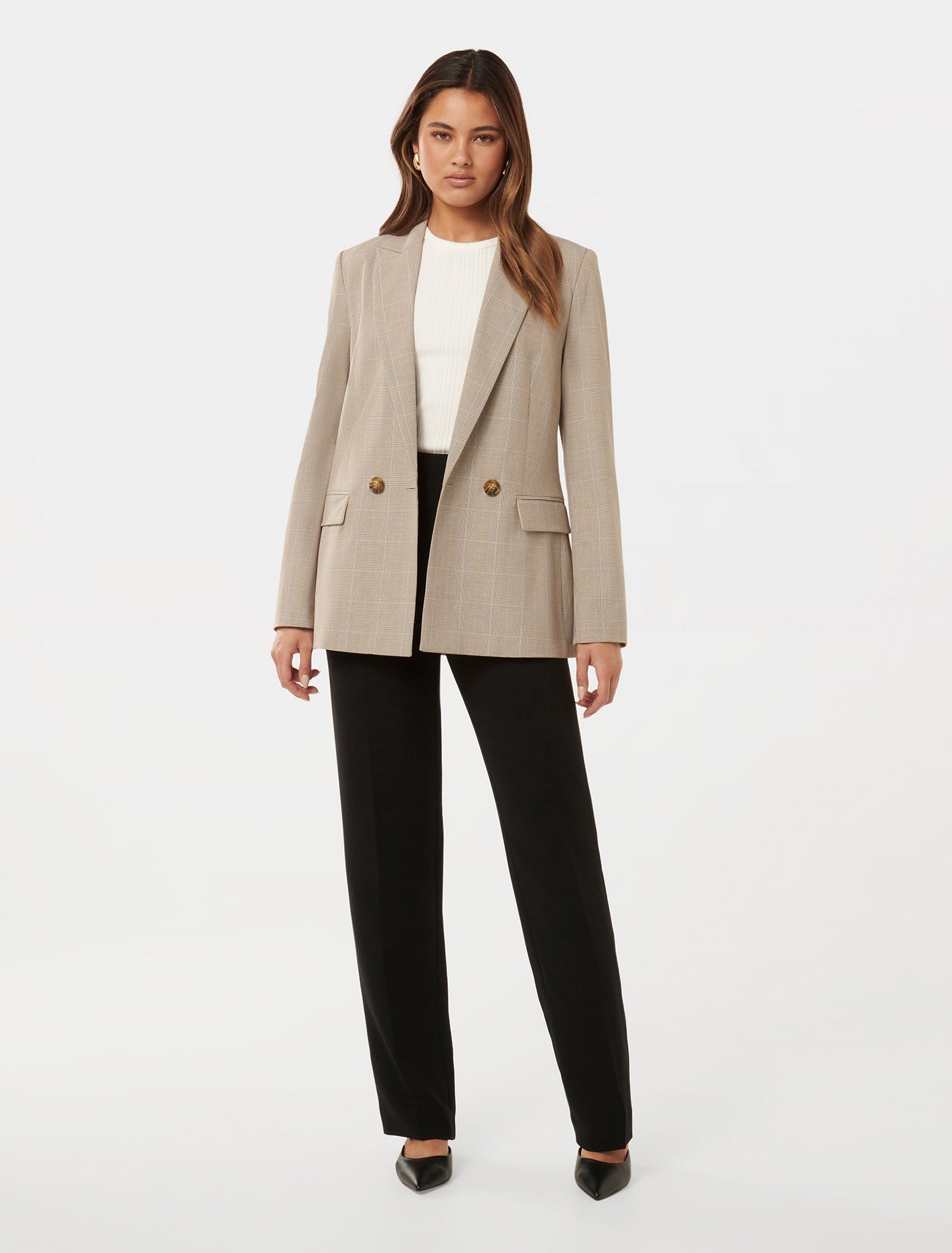 Isla Double Breasted Blazer Light Grey Check Suit