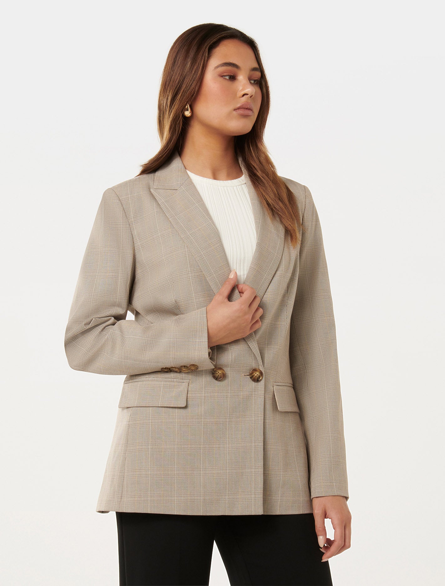 Isla Double Breasted Blazer Light Grey Check Suit