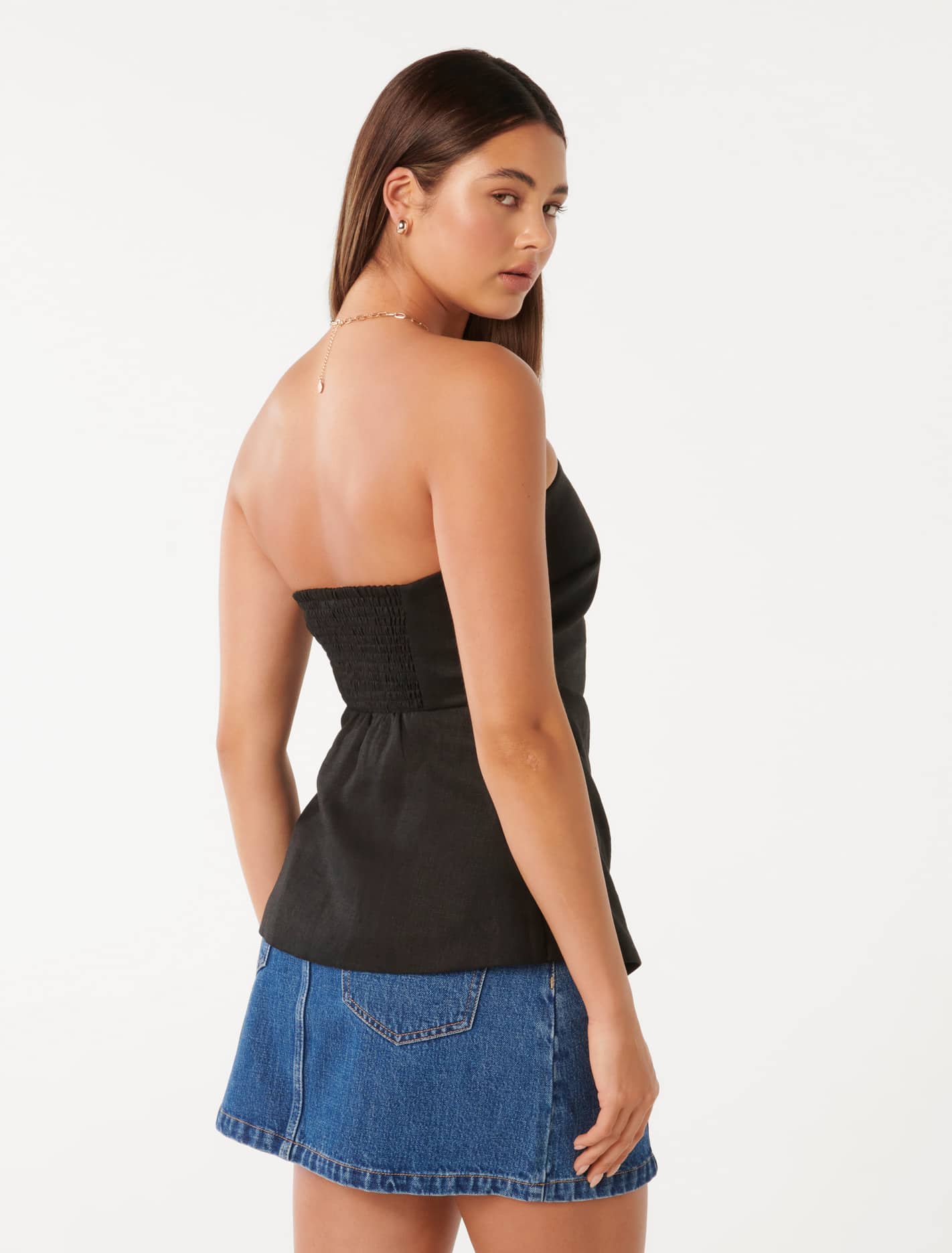 Bess Linen Bandeau Top Black