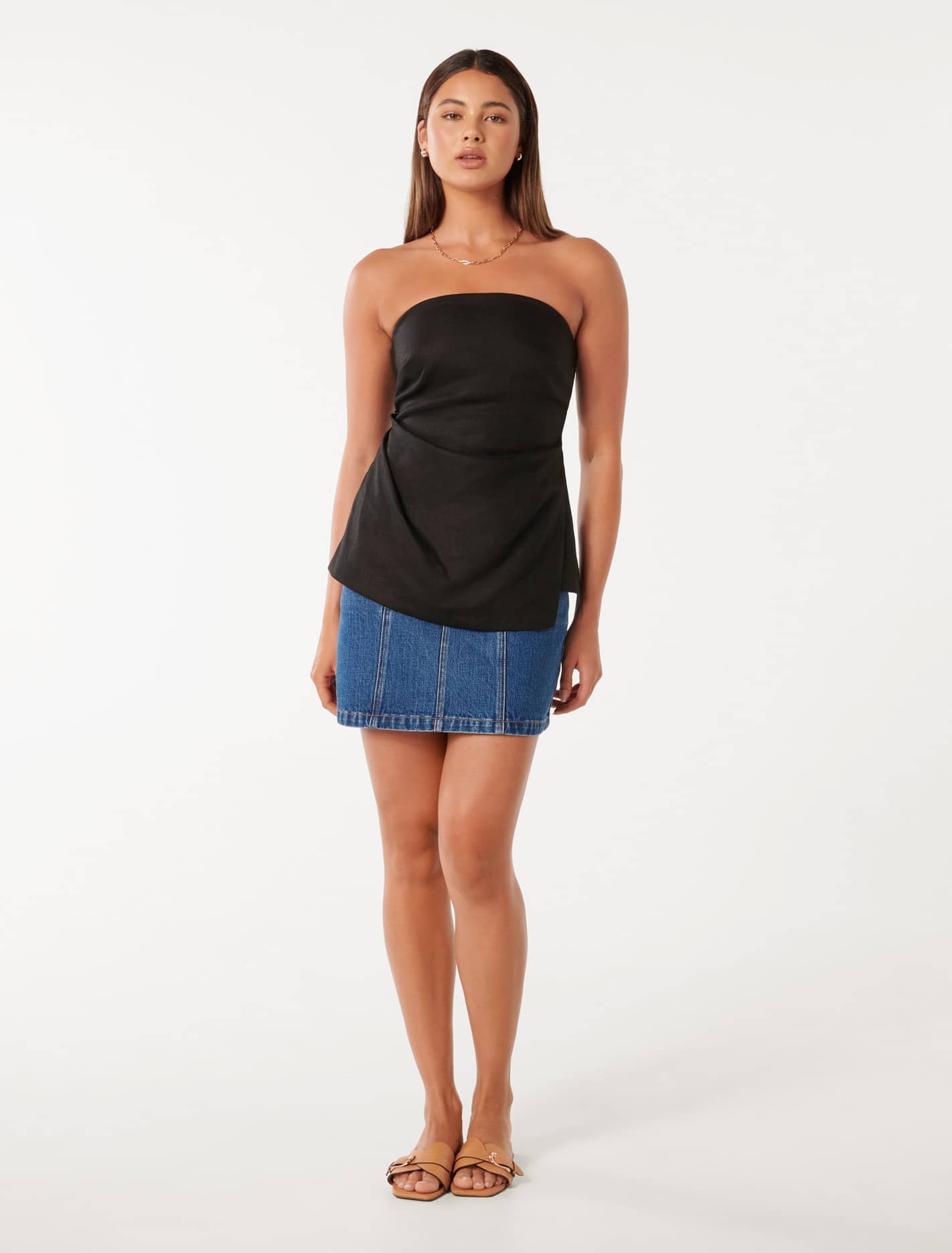 Bess Linen Bandeau Top Black