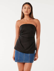 Bess Linen Bandeau Top Black