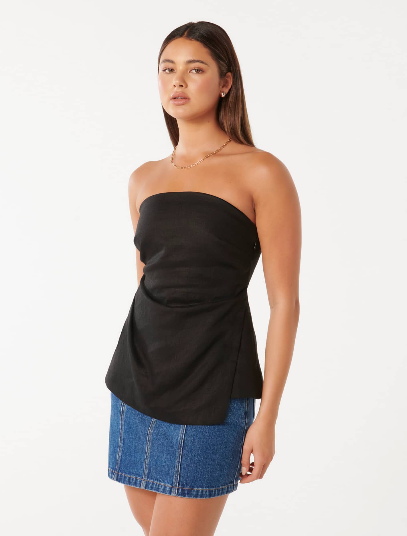Bess Linen Bandeau Top Black