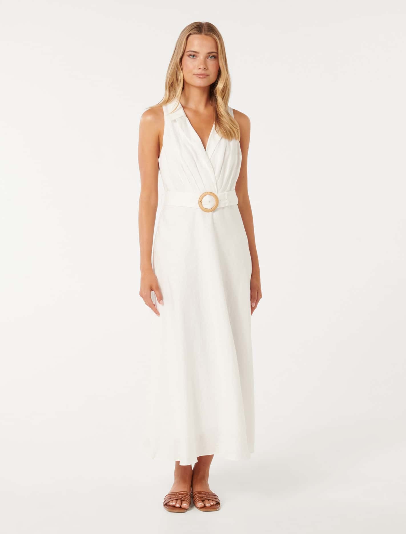 Paulina Collar Detail Belted Midi Porcelain