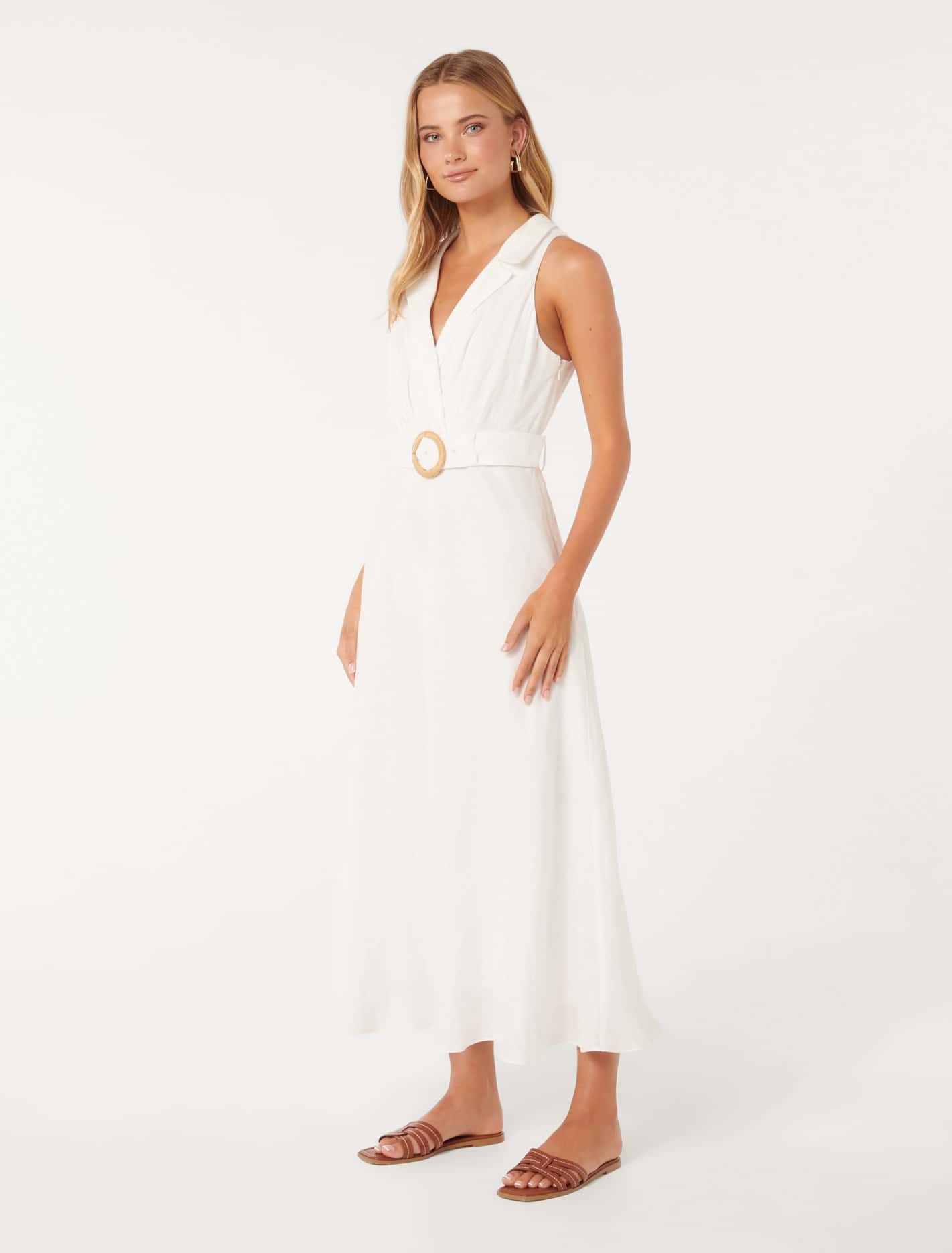 Paulina Collar Detail Belted Midi Porcelain
