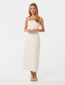 Daphne Broderie Strapless Midi Porcelain