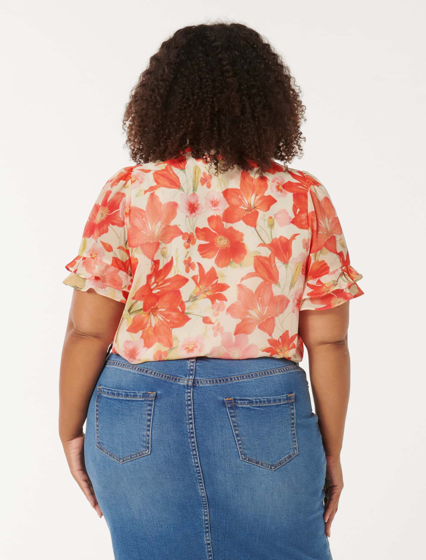 Zarina Curve Trim Spliced Blouse Red Calida Botanical