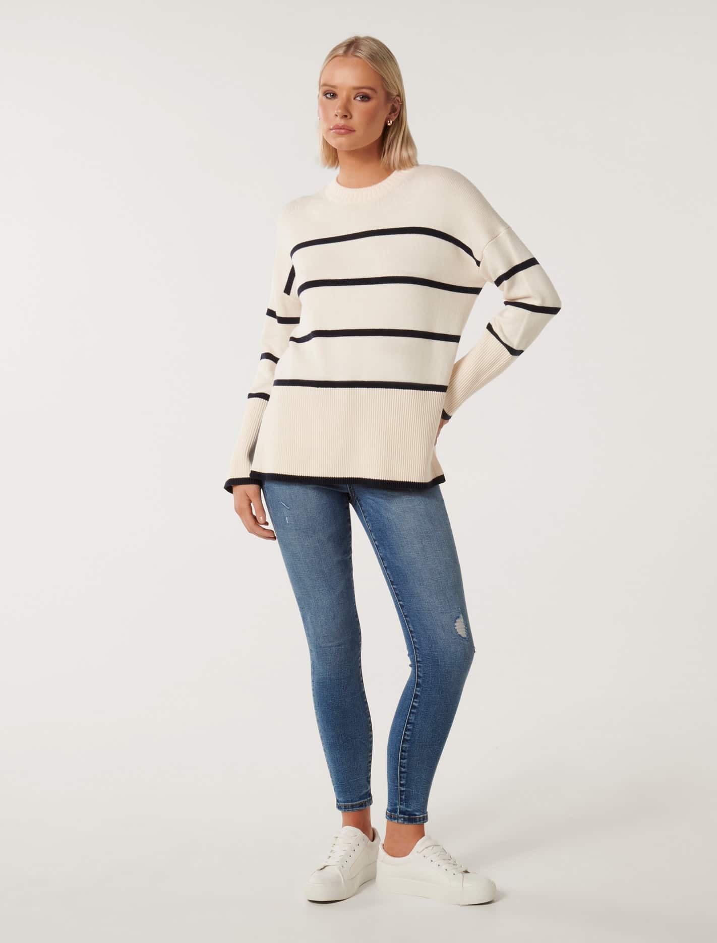 Gabriela Boxy Striped Jumper Porcelain/ Navy
