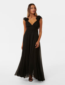 Selena Petite Ruffle Maxi Black