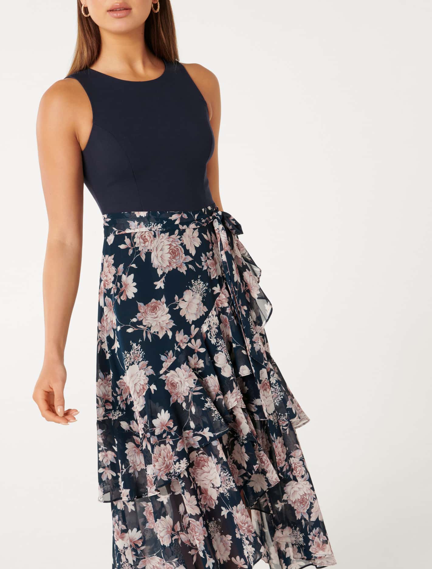 Ilaria 2 in 1 Ruffle Midi Dress Navy Cosette Floral