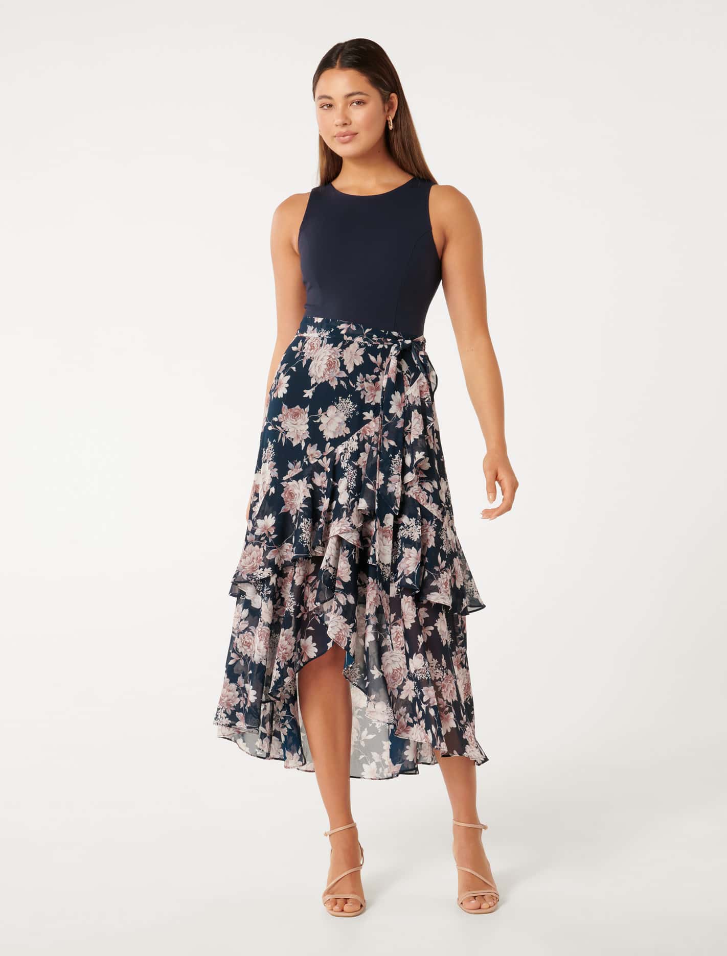 Ilaria 2 in 1 Ruffle Midi Dress Navy Cosette Floral